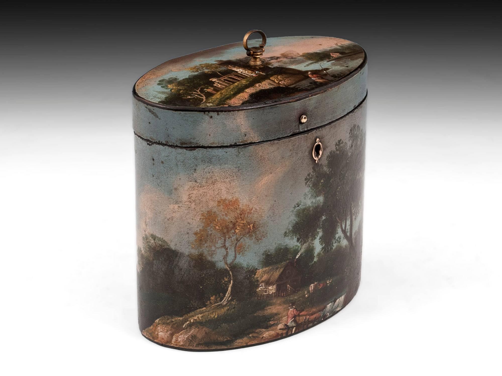 Georgian Henry Clay Papier Mache Painted Oval Tea Caddy