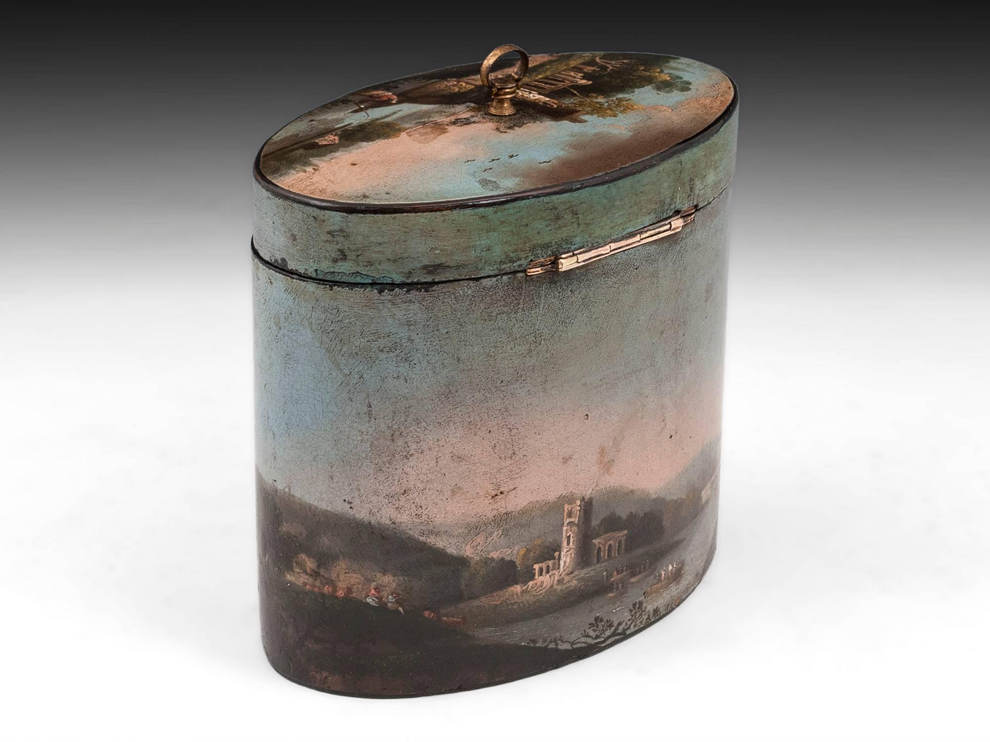 Great Britain (UK) Henry Clay Papier Mache Painted Oval Tea Caddy