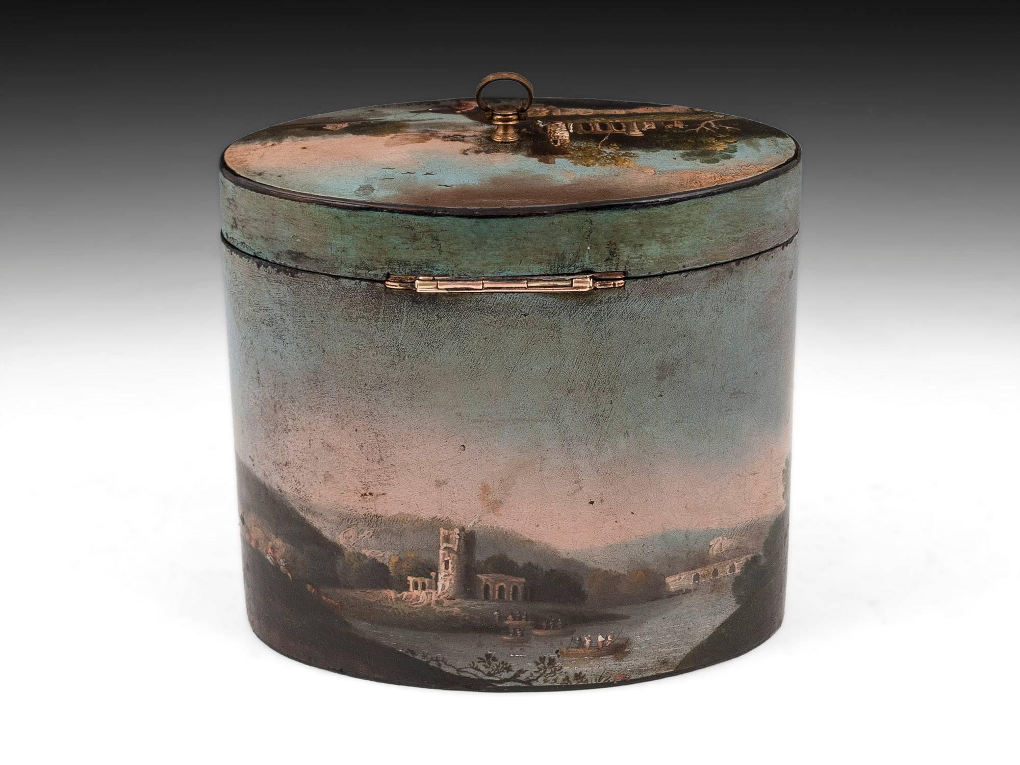 Henry Clay Papier Mache Painted Oval Tea Caddy In Excellent Condition In Northampton, United Kingdom