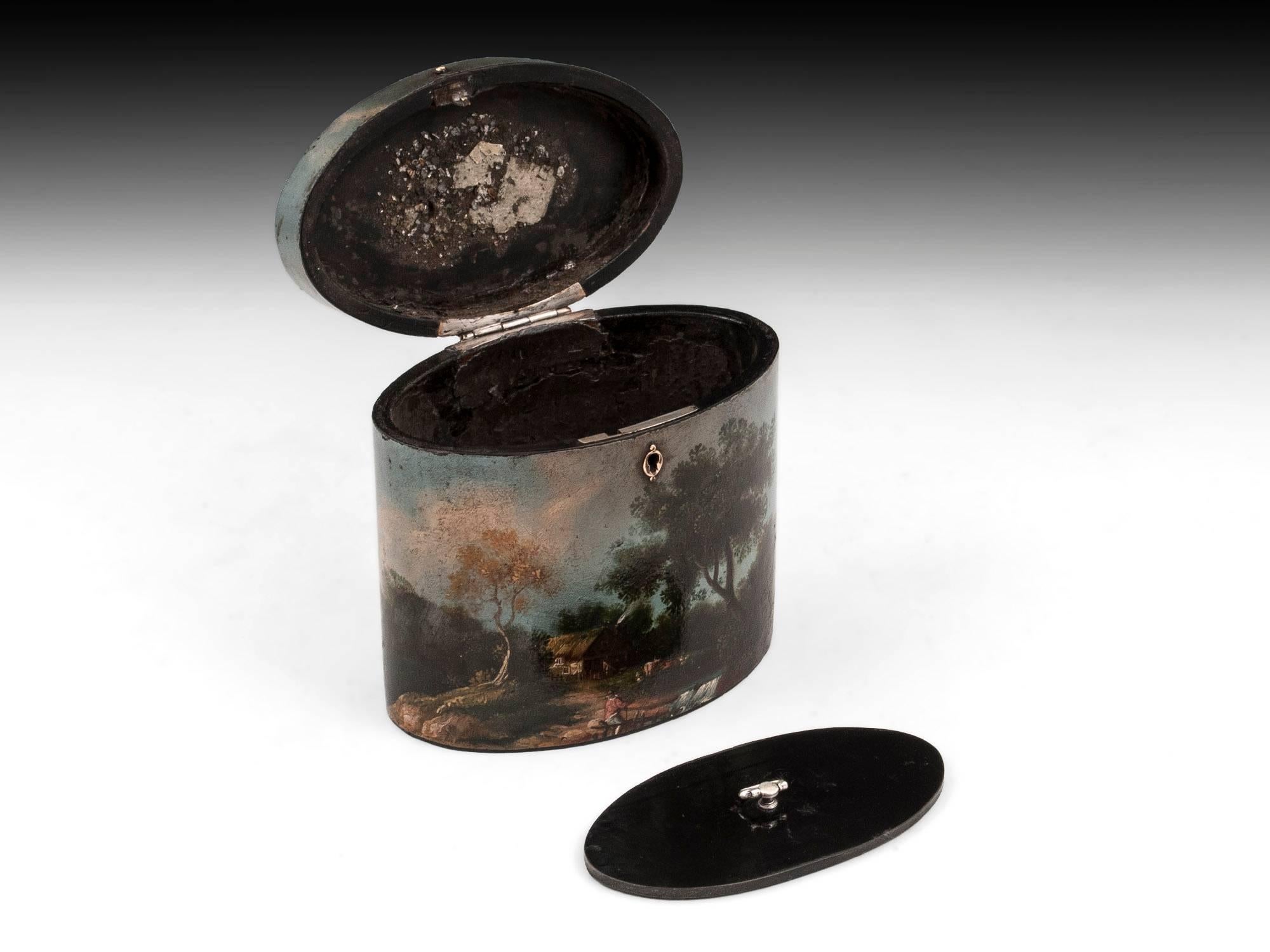 Paper Henry Clay Papier Mache Painted Oval Tea Caddy