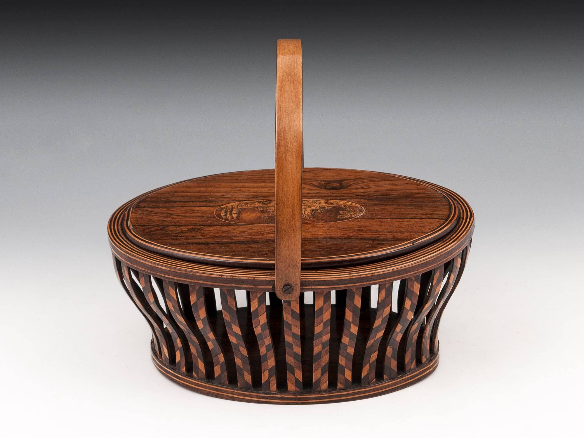 Great Britain (UK) Antique Sewing Basket with shaped Sycamore Handle For Sale