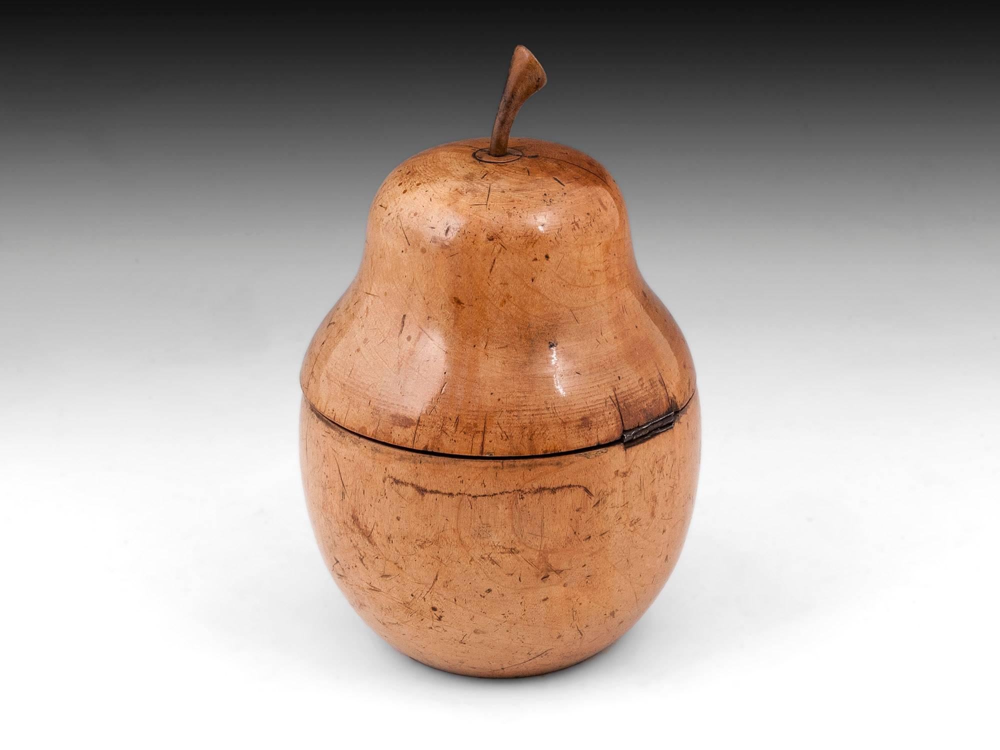 German Antique Treen Pear Fruit Wood Tea Caddy