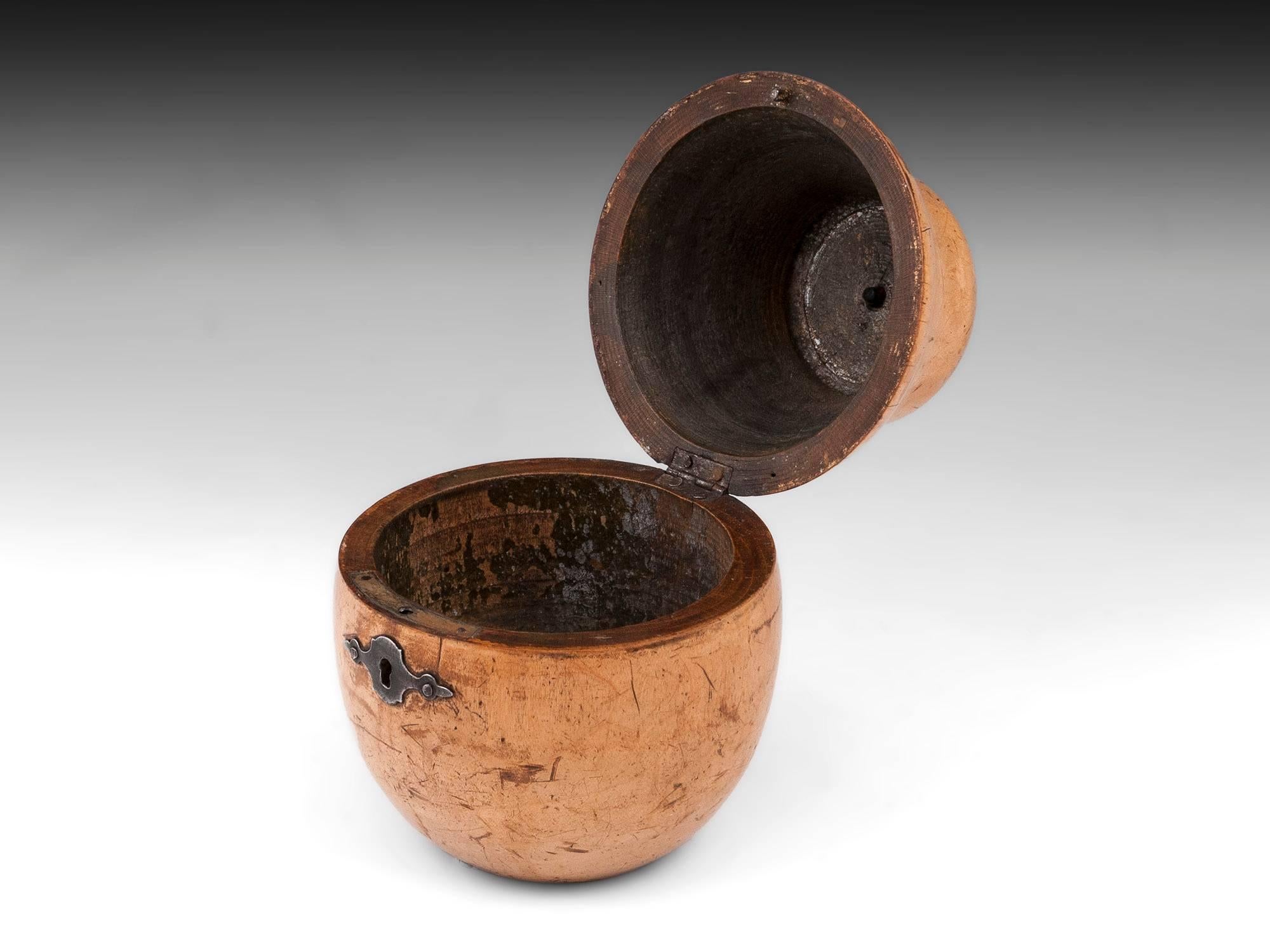 19th Century Antique Treen Pear Fruit Wood Tea Caddy