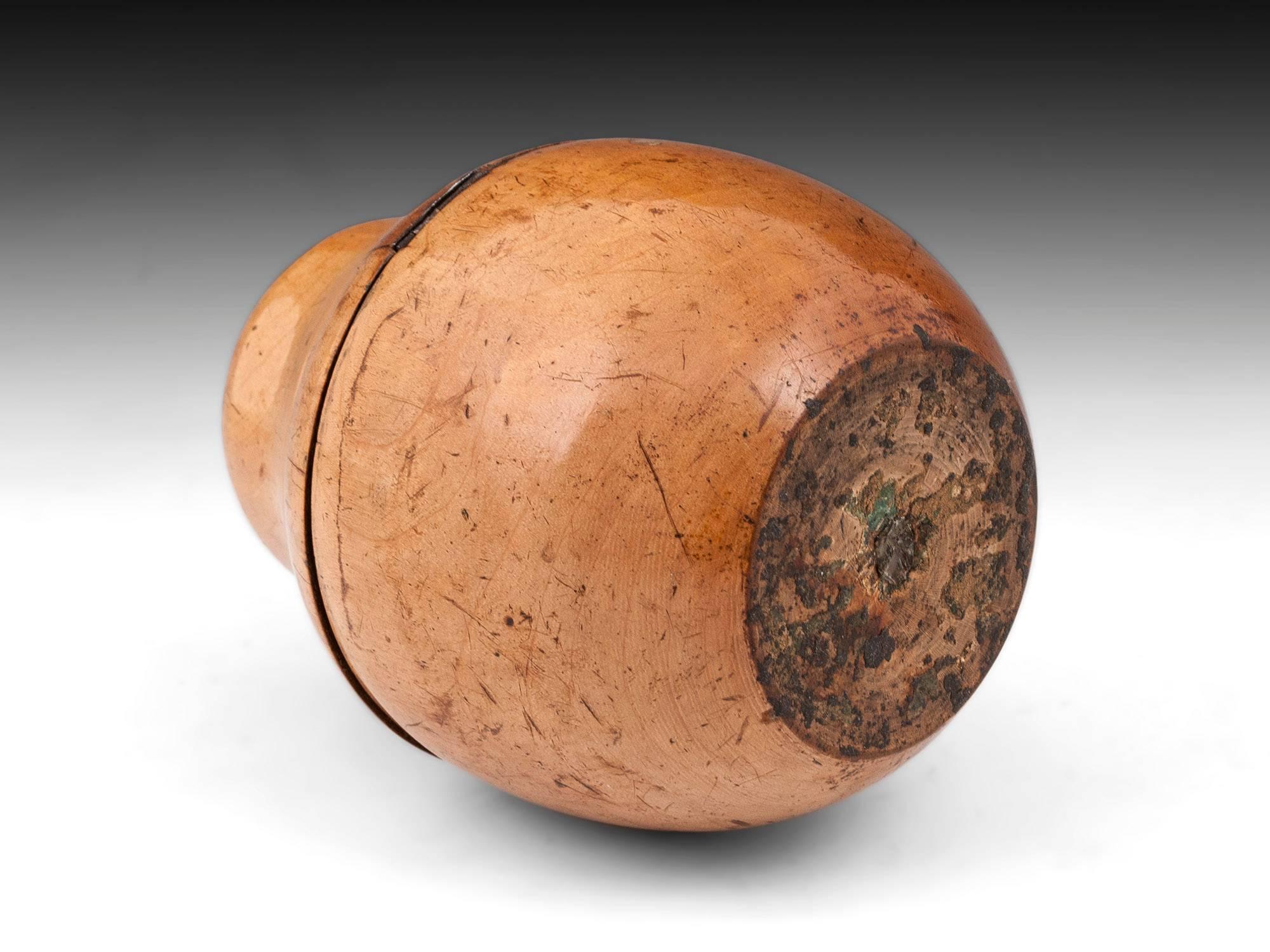 Antique Treen Pear Fruit Wood Tea Caddy 1