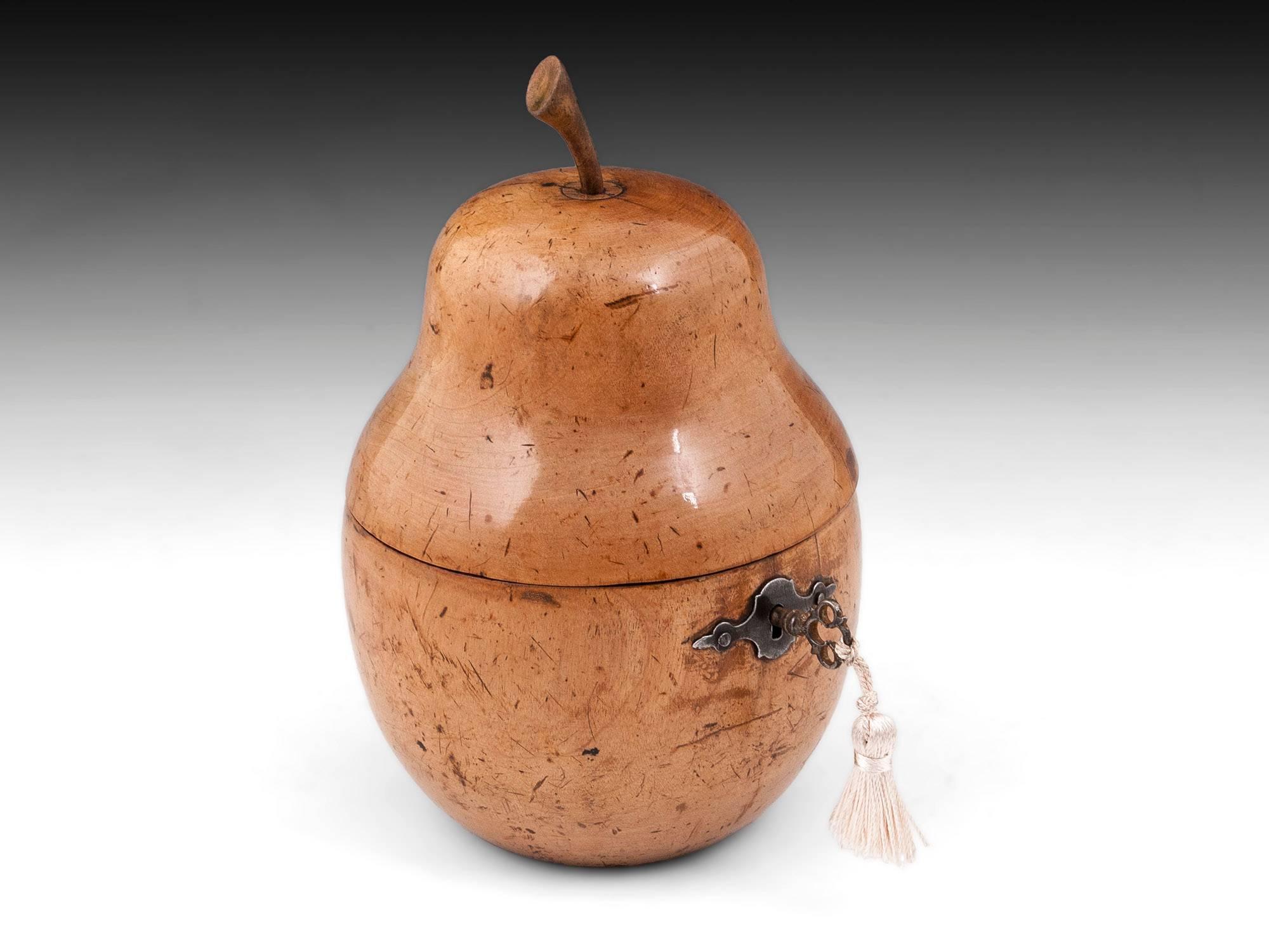 Antique Treen Pear Fruit Wood Tea Caddy 2