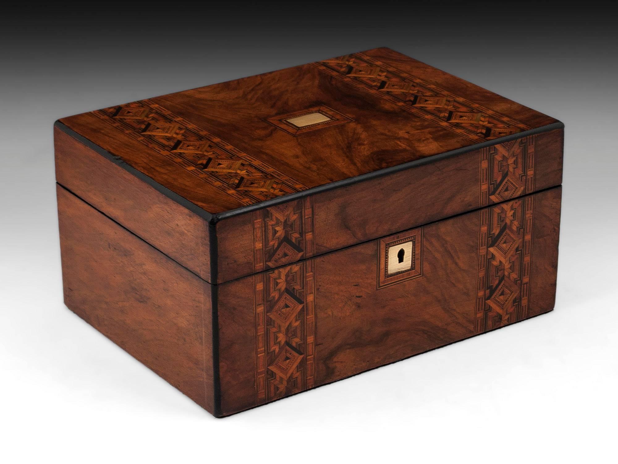 Late Victorian Tunbridge Style Victorian Walnut Jewelry Box