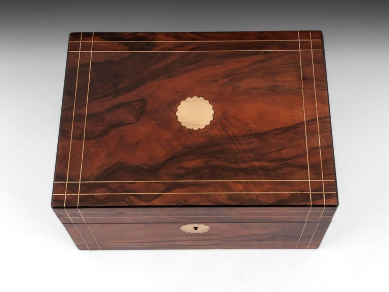 Antique English Walnut Jewelry Box with Brass Stringing at 1stDibs