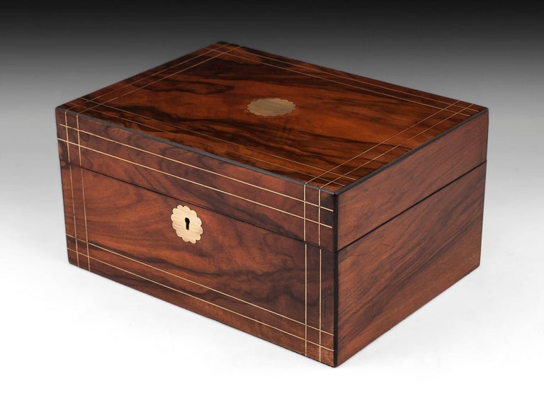 Antique English Walnut Jewelry Box with Brass Stringing at 1stDibs