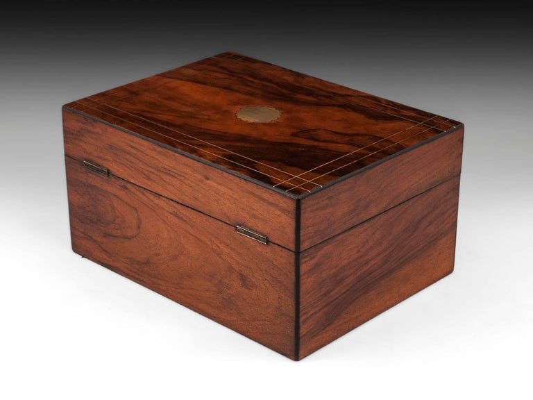 Antique English Walnut Jewelry Box with Brass Stringing at 1stDibs