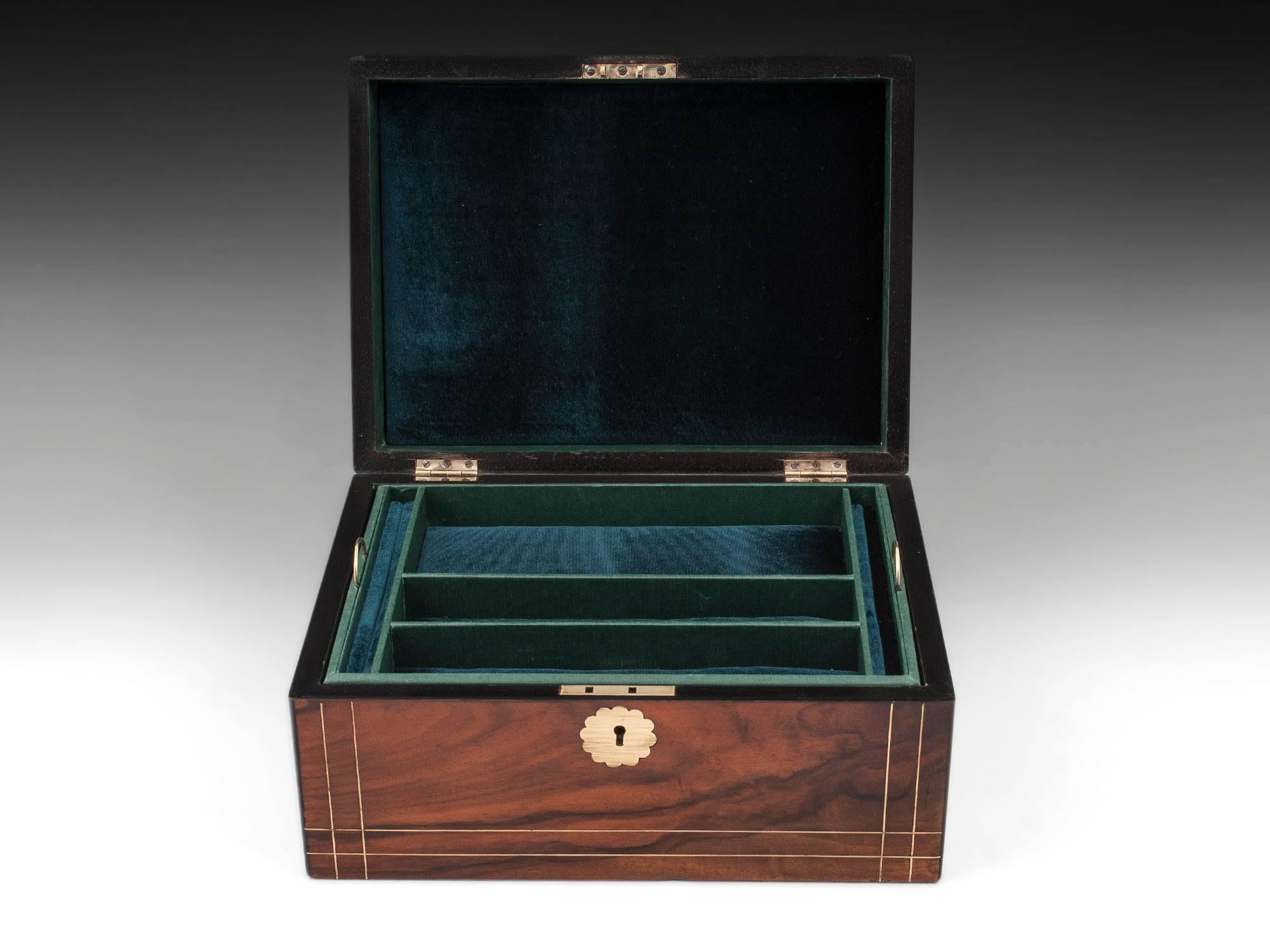 Antique English Walnut Jewelry Box with Brass Stringing 1
