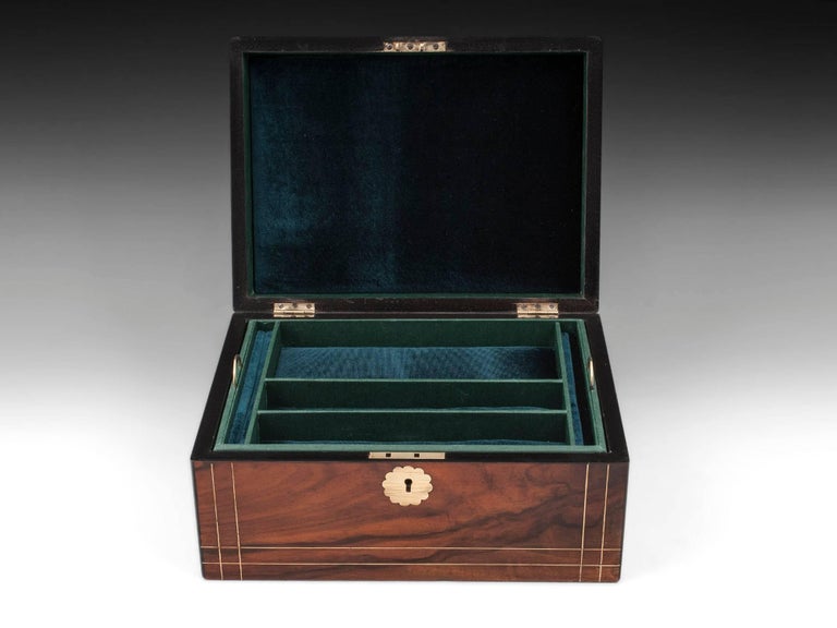 Antique English Walnut Jewelry Box with Brass Stringing at 1stDibs