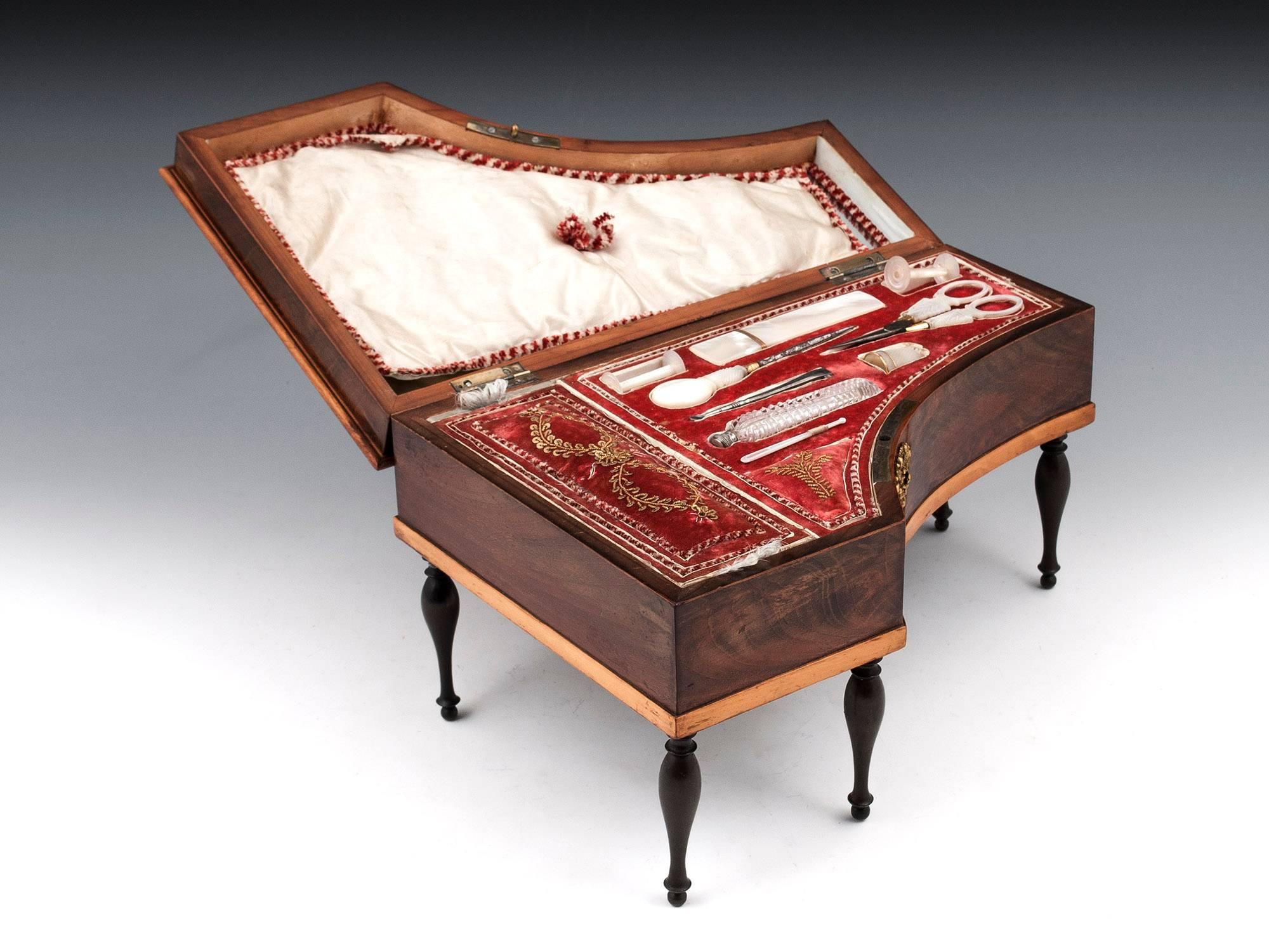 Bone Antique French Palais Royal Mahogany Sewing Box