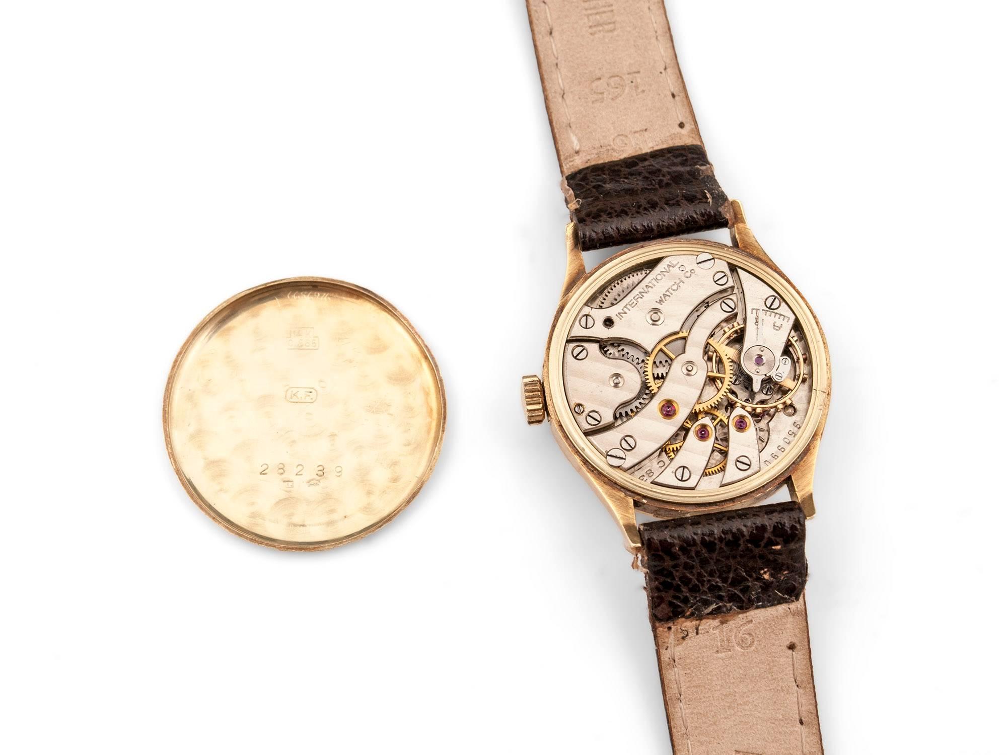 20th Century International Watch Company Schaffhausen Gold Wristwatch For Sale 1