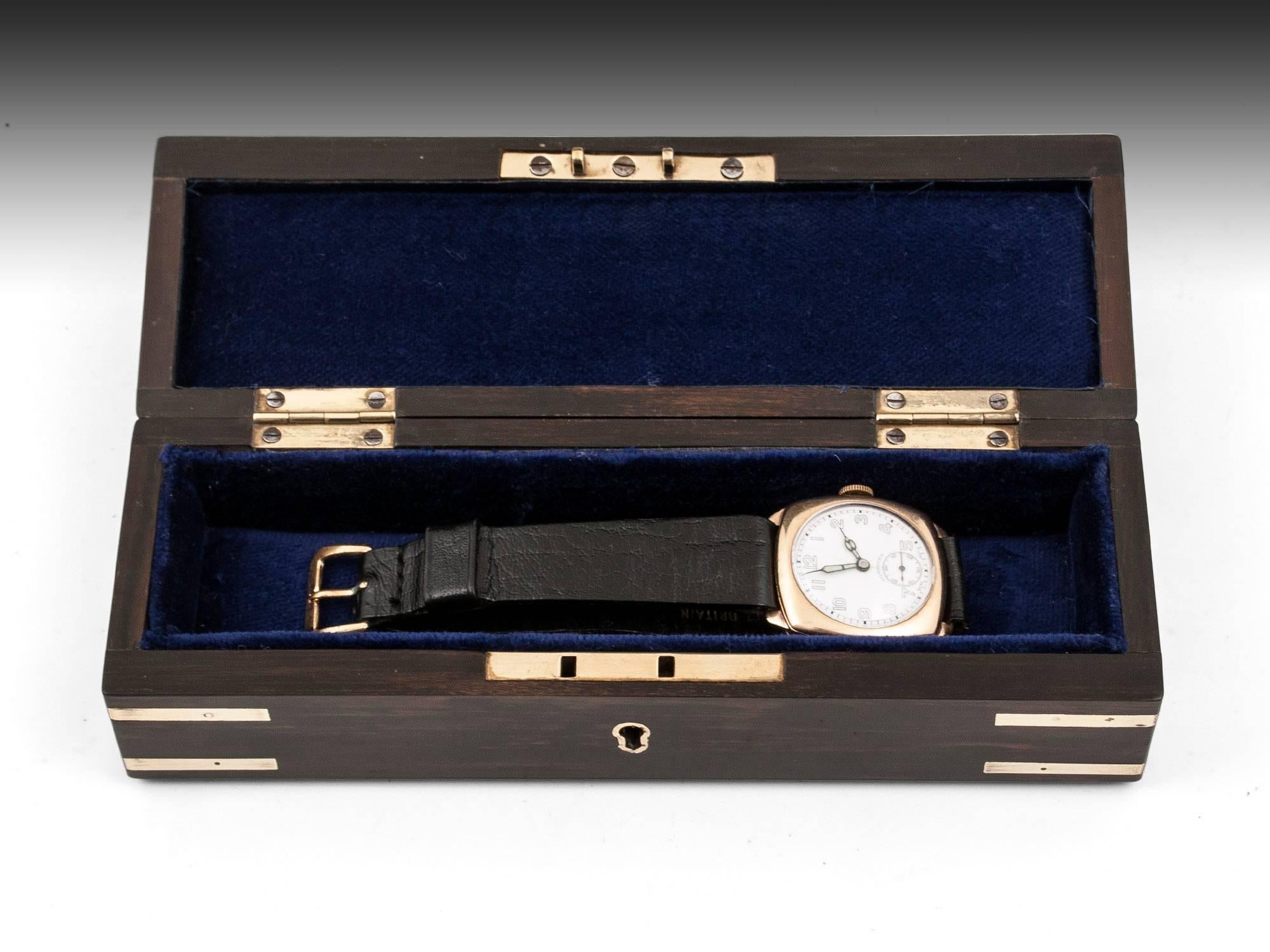 Antique Coromandel Velvet Lined Watch Box with Brass Corner Straps circa 1865 2