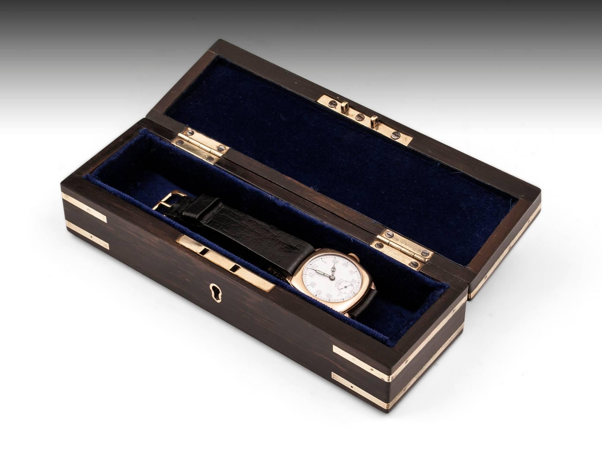 Antique Coromandel Velvet Lined Watch Box with Brass Corner Straps circa 1865 3