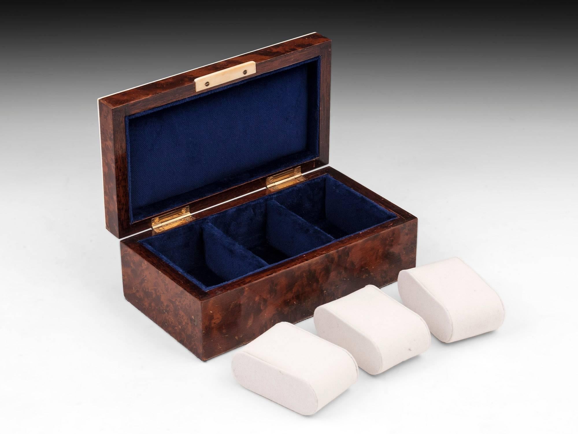 Art Deco Thuya and Faux Ivory Edged Velvet Lined Watch Box, circa 1930 1