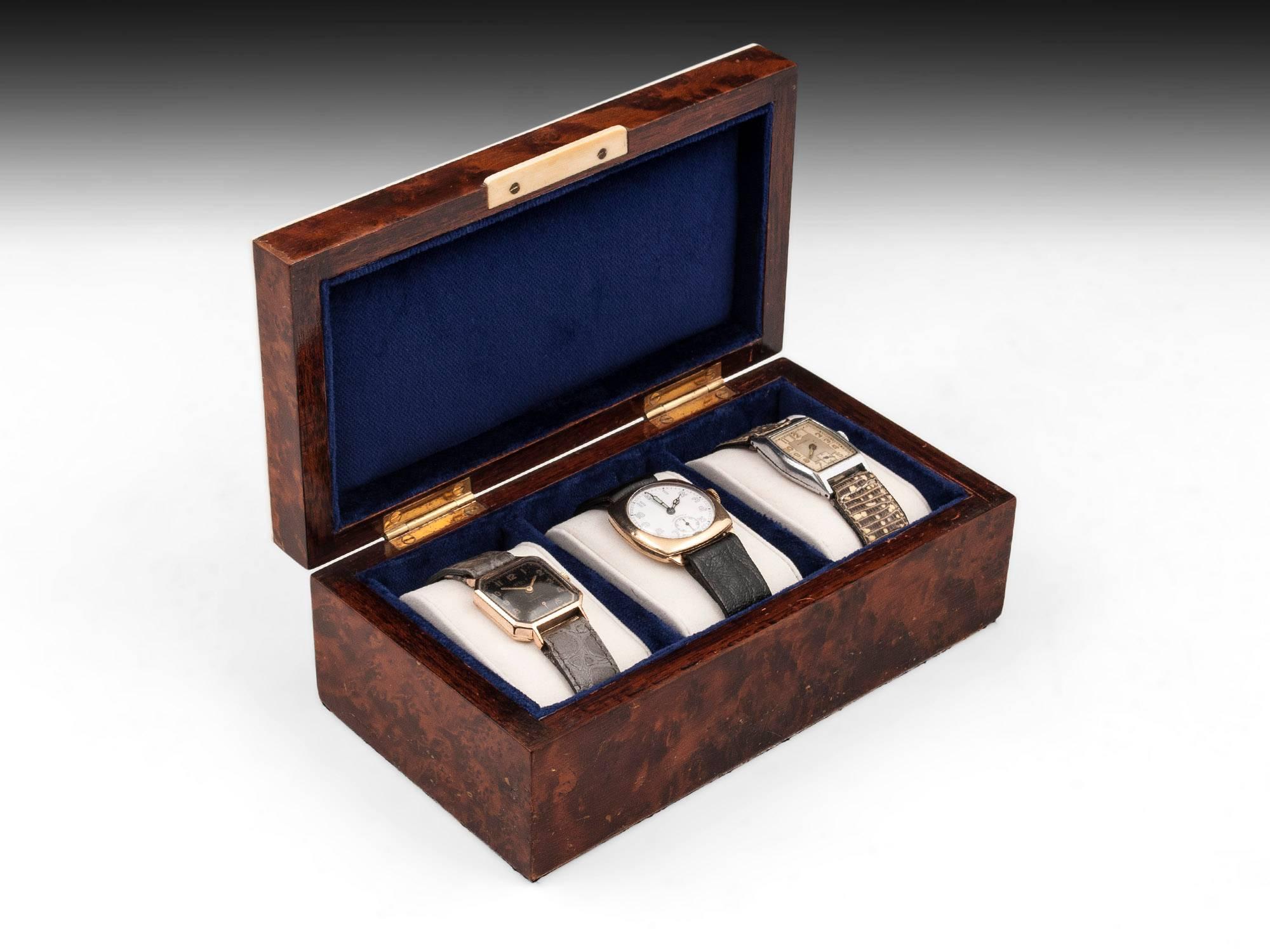 Art Deco Thuya and Faux Ivory Edged Velvet Lined Watch Box, circa 1930 3