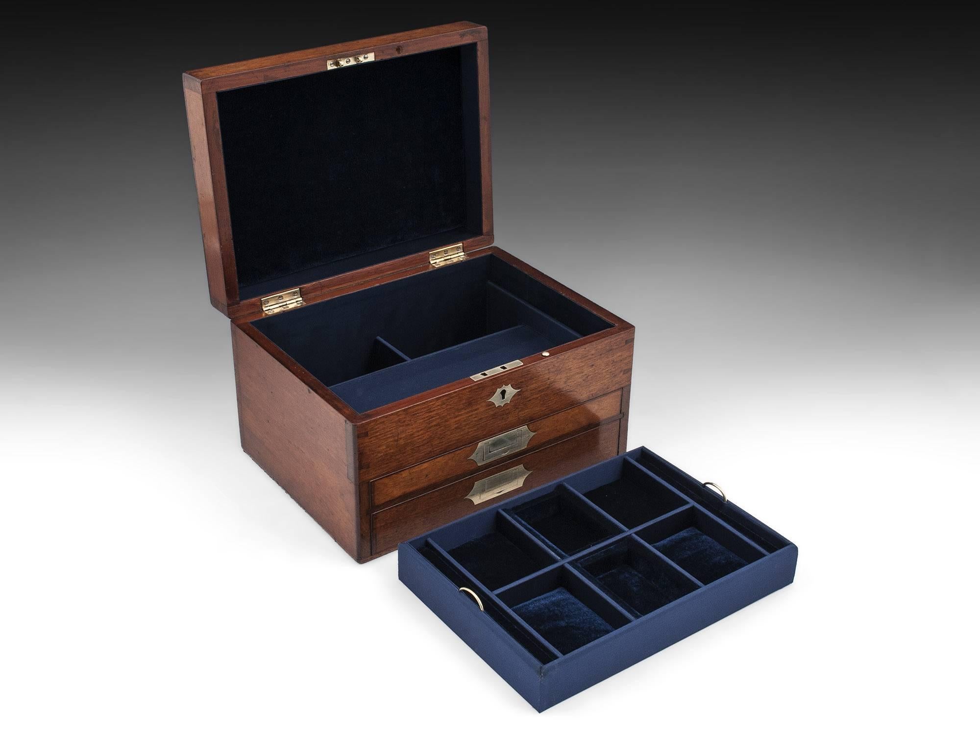 Antique Mahogany Jewelry Box with Velvet Lined Interior, 19th Century In Good Condition In Northampton, United Kingdom