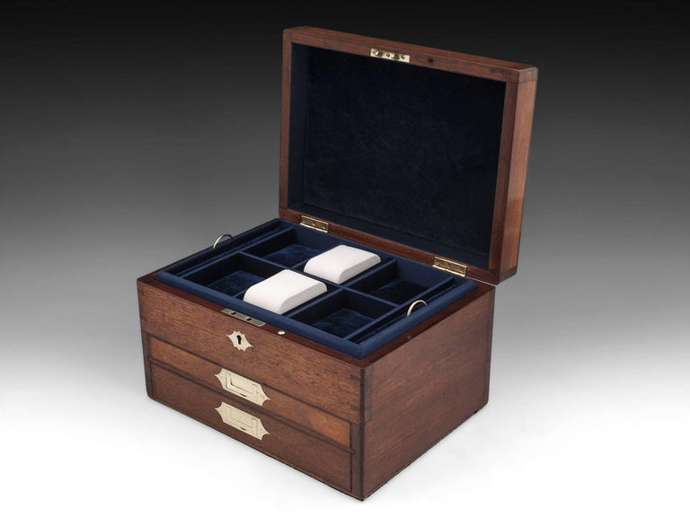 Antique Mahogany Jewelry Box with Velvet Lined Interior, 19th Century