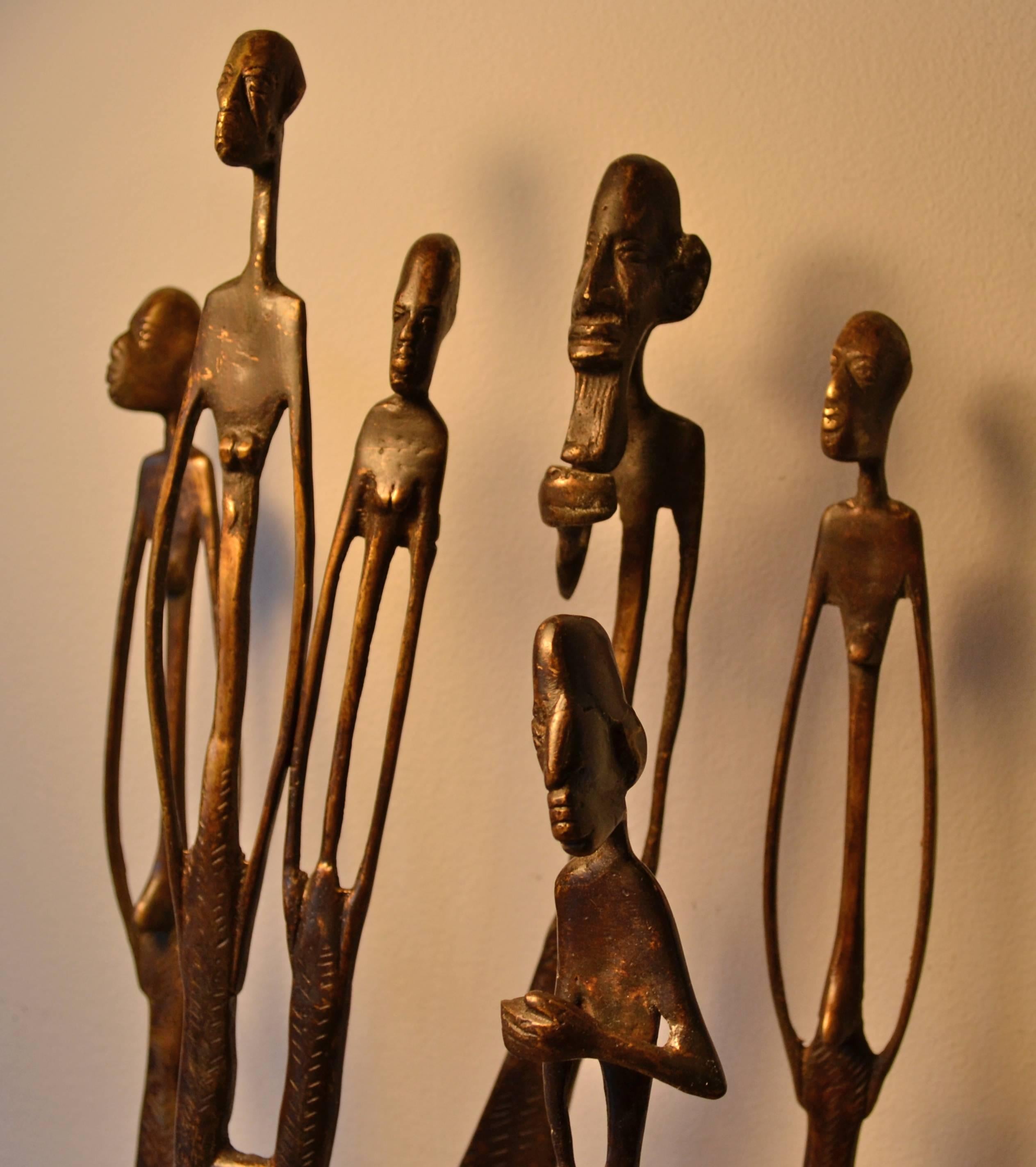 African Four Brutalist Bronze Abstract Figural Sculptures, Mid-Century Modern