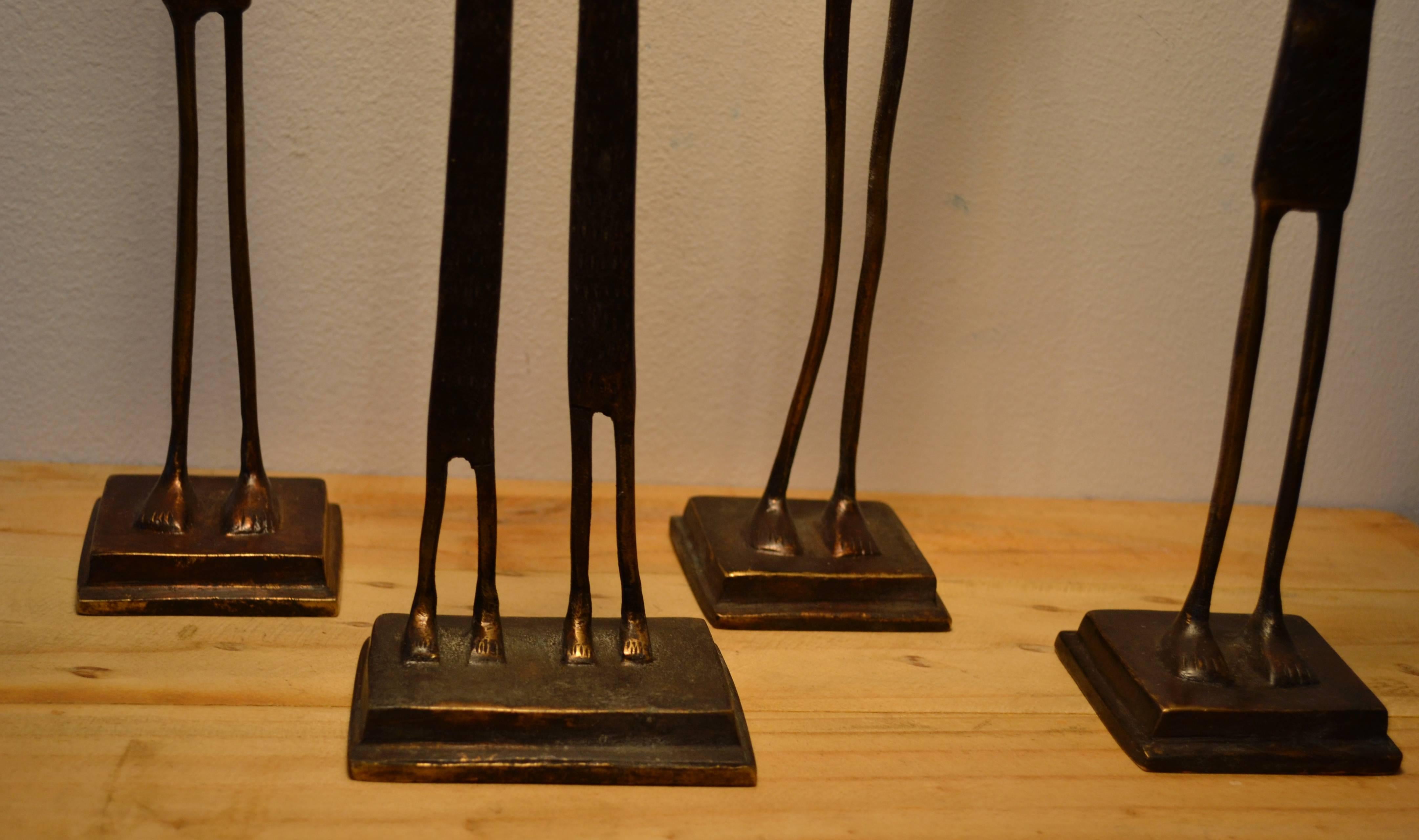 Four Brutalist Bronze Abstract Figural Sculptures, Mid-Century Modern In Good Condition In Bedford Hills, NY