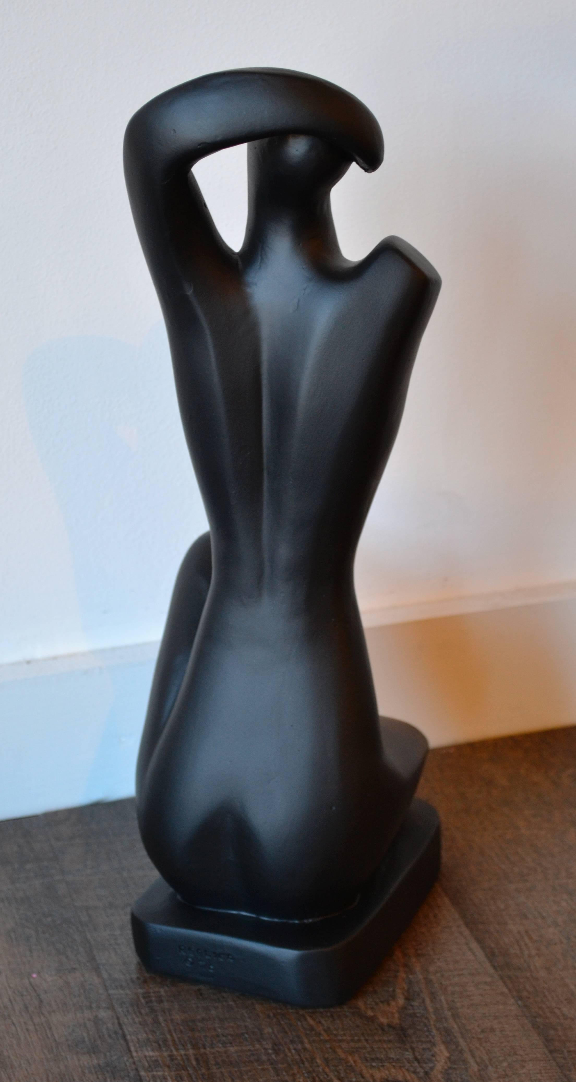 Mid-Century Modern Mid Century Modern Nude Female Sculpture, Matte Black, Circa 1970, Signed