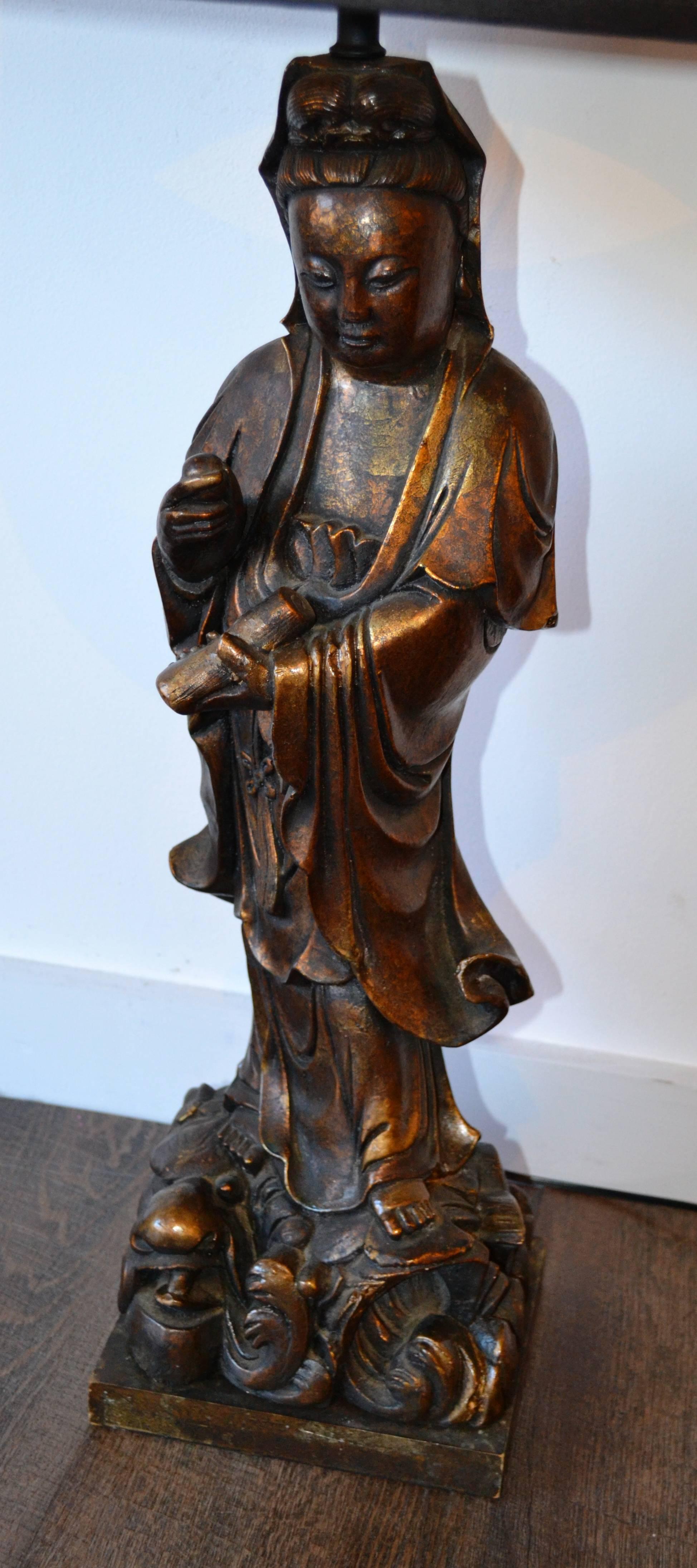 Chinese empress Wu Zetian, table lamp made of plaster. Huge! 34 inches gorgeous original patina. see photos.