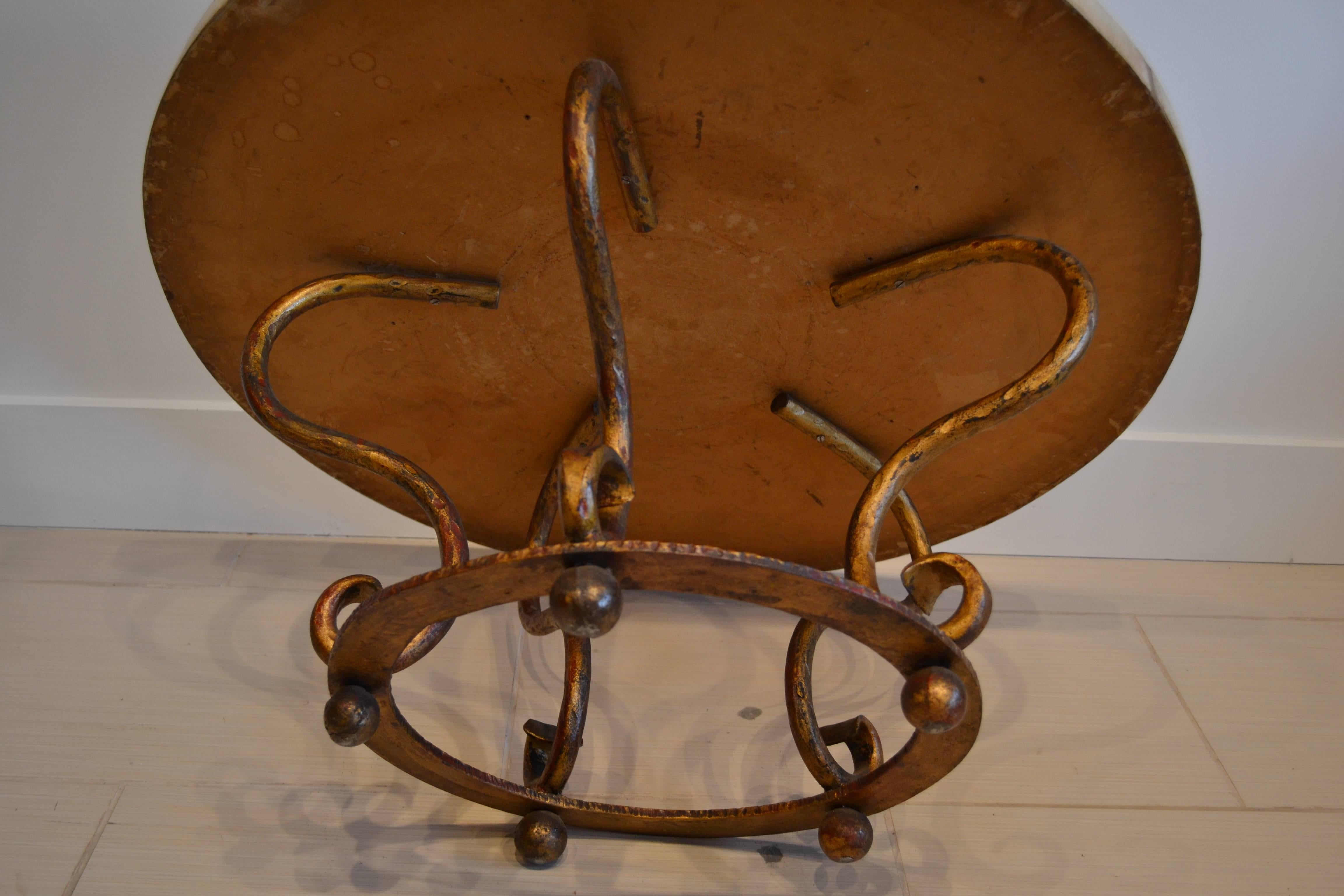 French Round Goatskin and Gilded Iron Coffee Table, France, 1930's