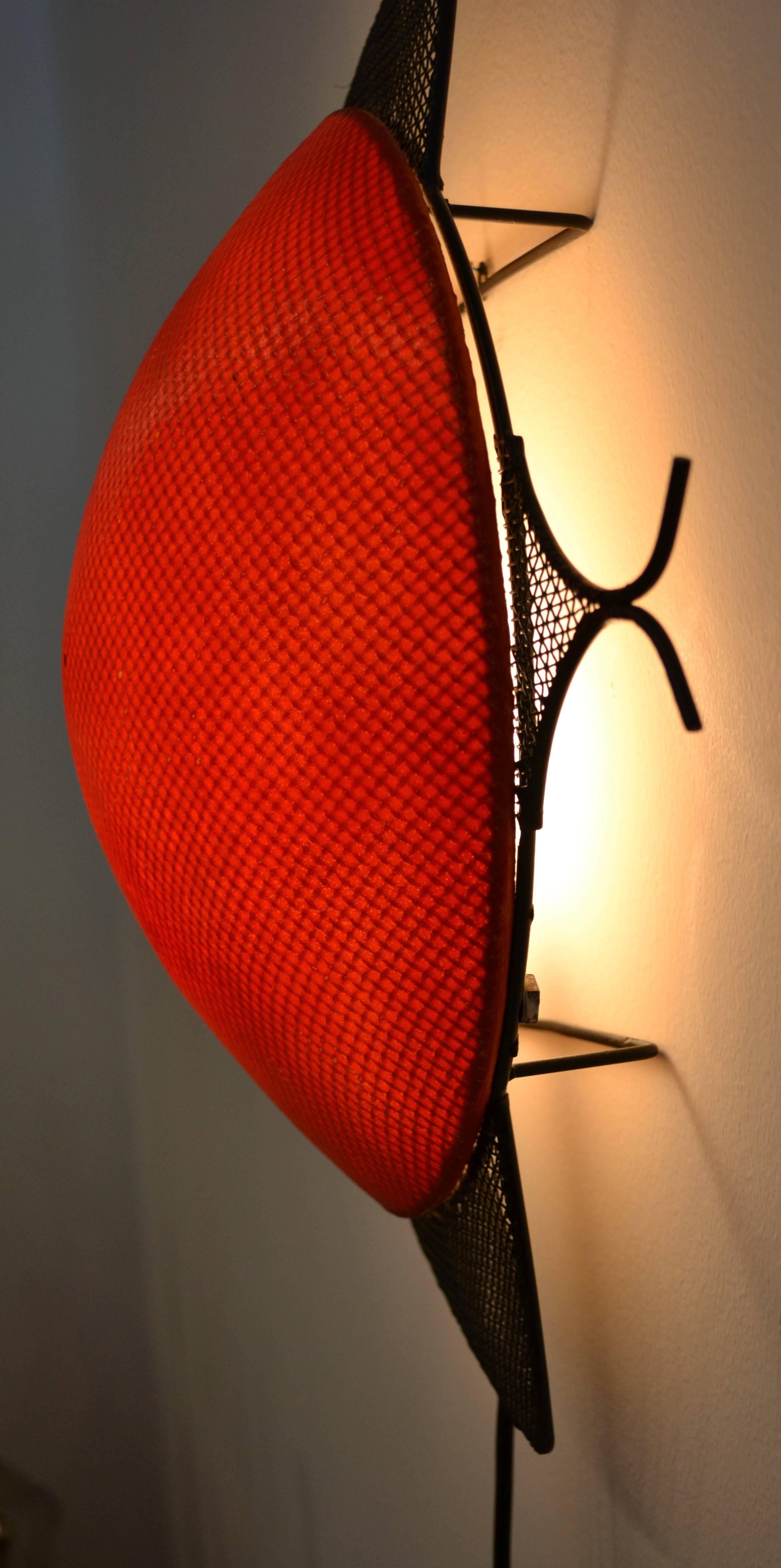 Awesome red and black mesh fish lamp by Frederick Weinberg, all original, 1950s.
