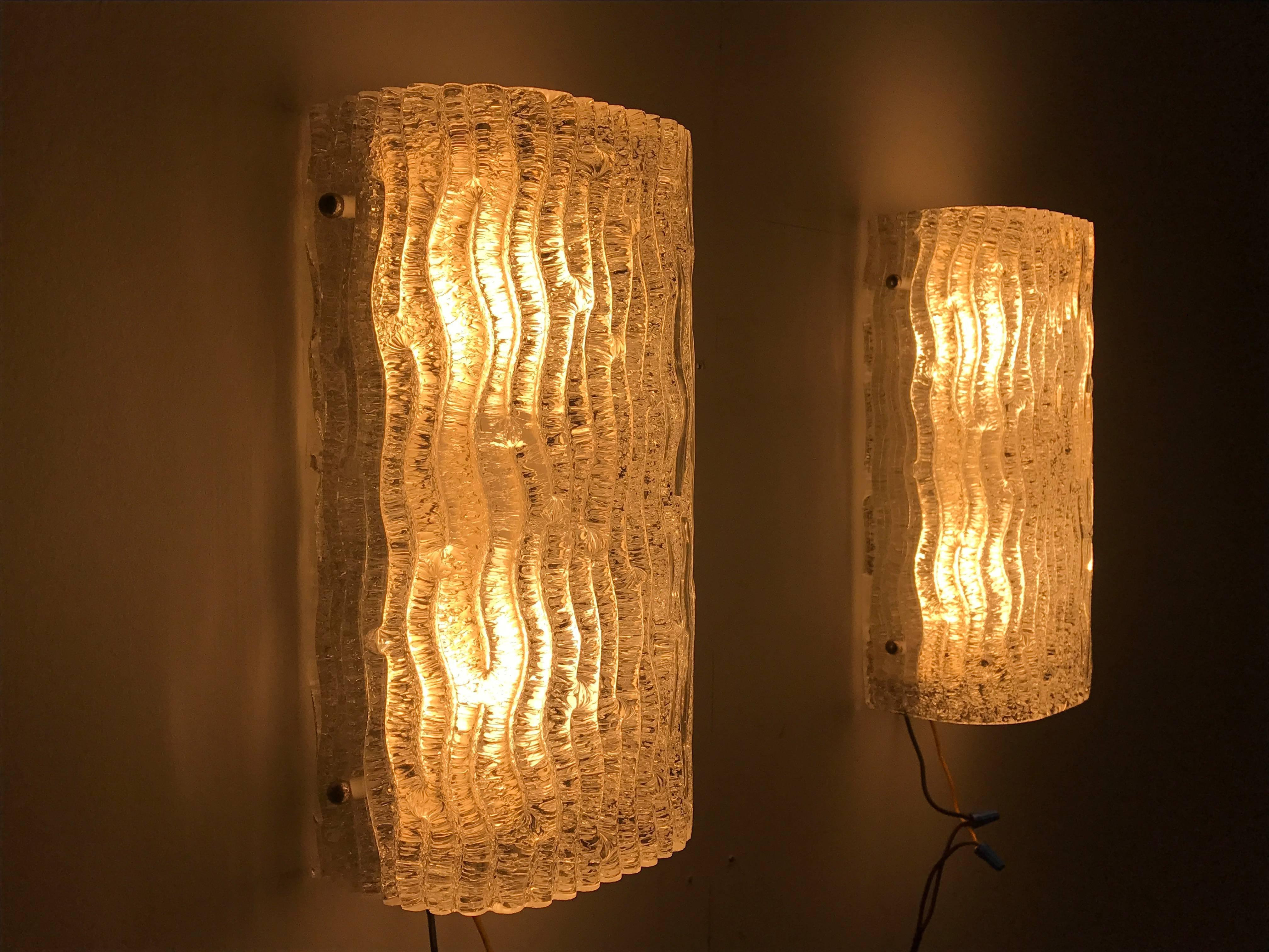 Mid-Century Modern Pair of Kalmar Texured Glass Sconces or Wall Lights, 1950's
