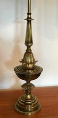 Pair of Tall Hollywood Regency Neoclassical Fluted Brass Urn Lamps