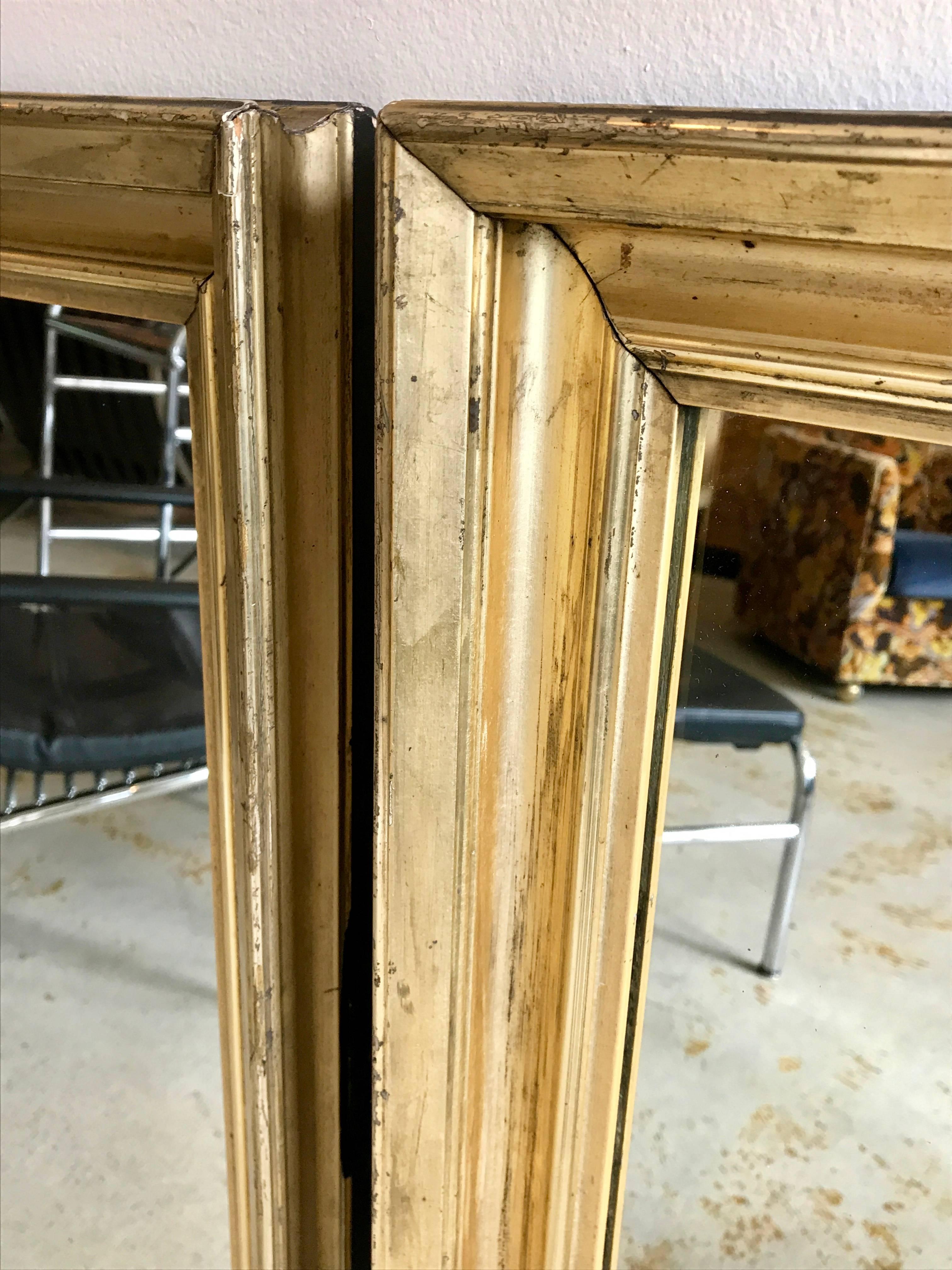 Pair of Hollywood Regency Gold Gilt Mirrors, Mid 20th Century In Good Condition In Bedford Hills, NY