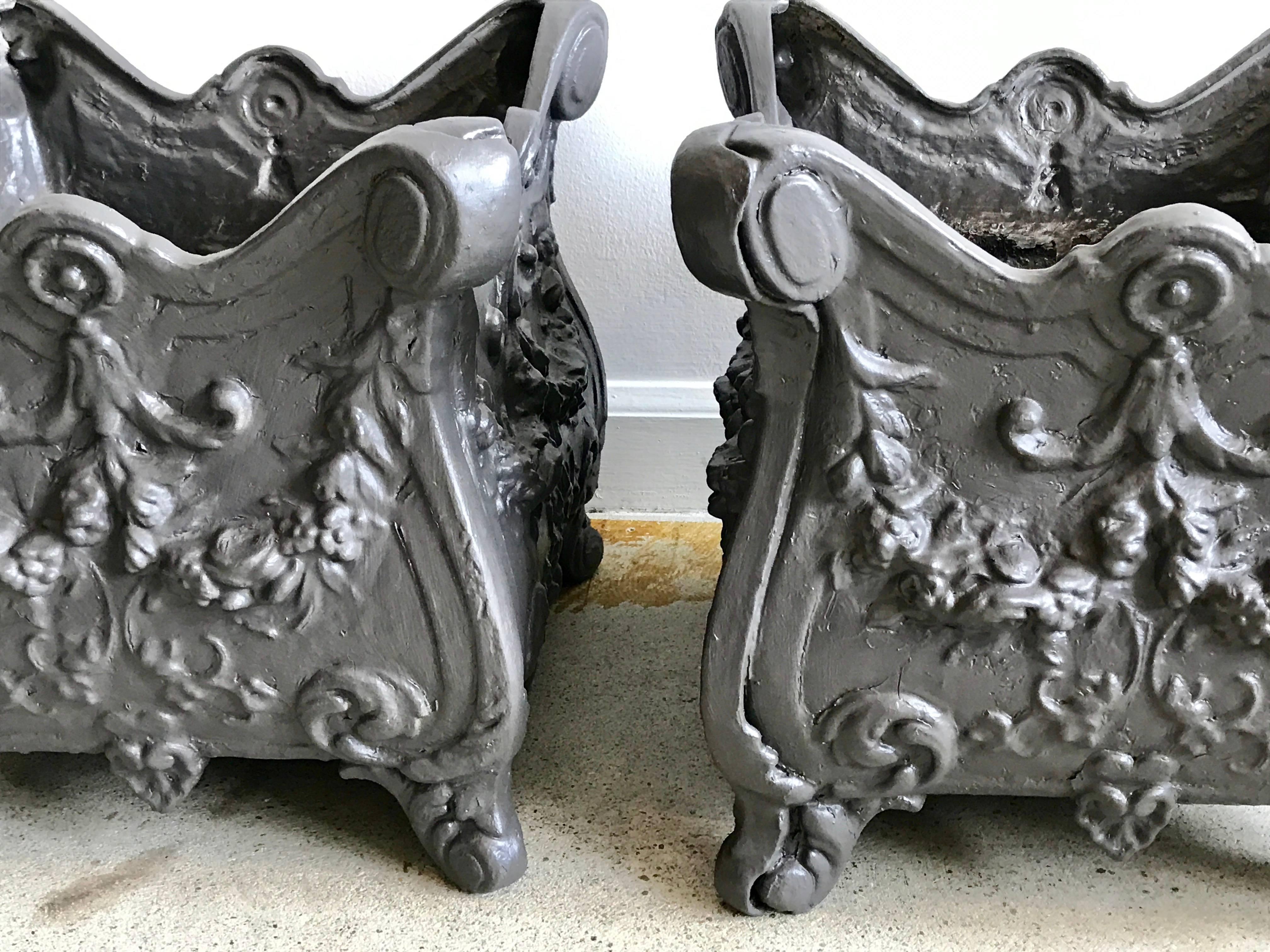 Pair of Square Cast Iron Garden Planters or Urns, early 20th Century In Good Condition In Bedford Hills, NY