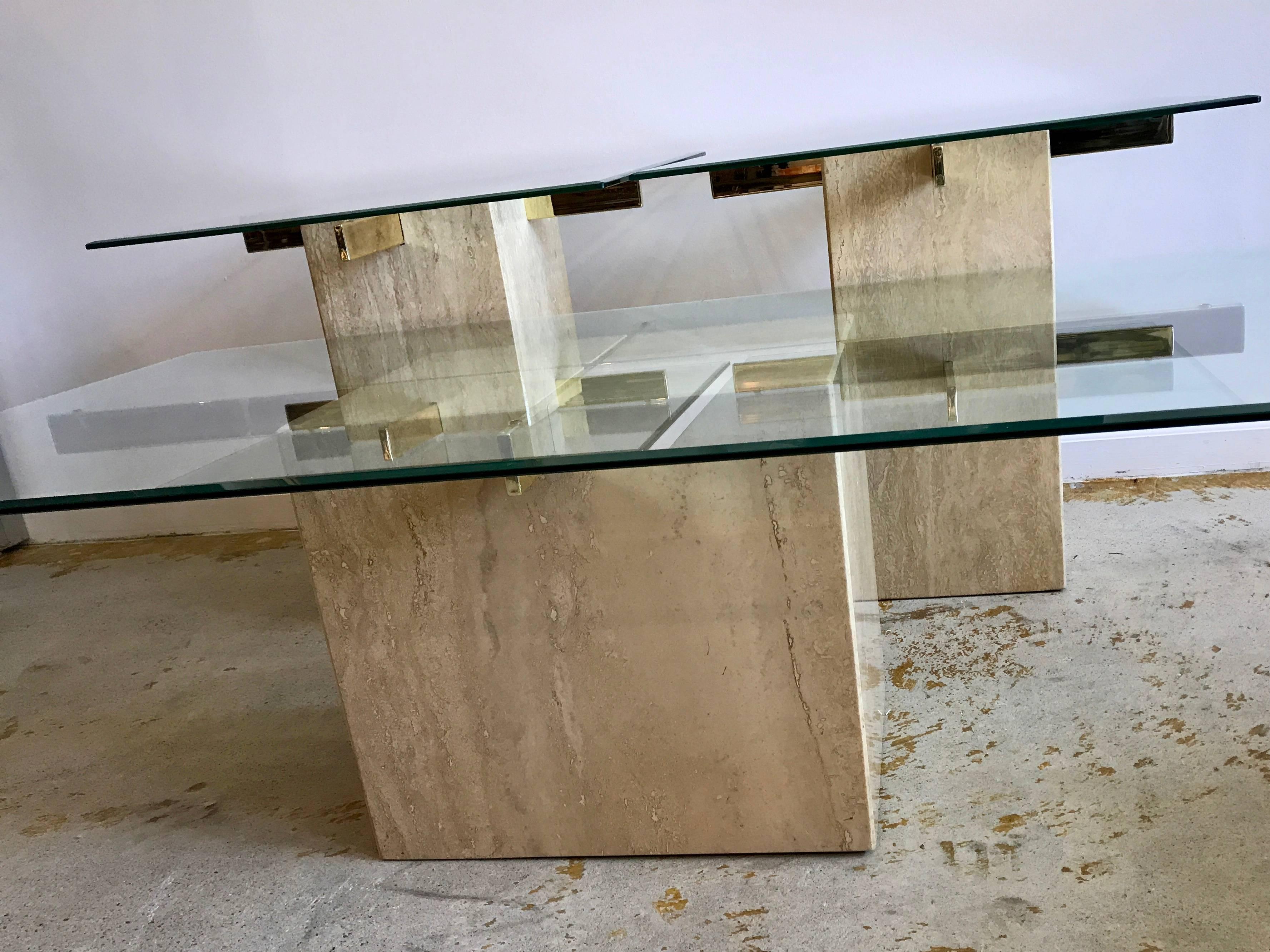 travertine glass coffee table