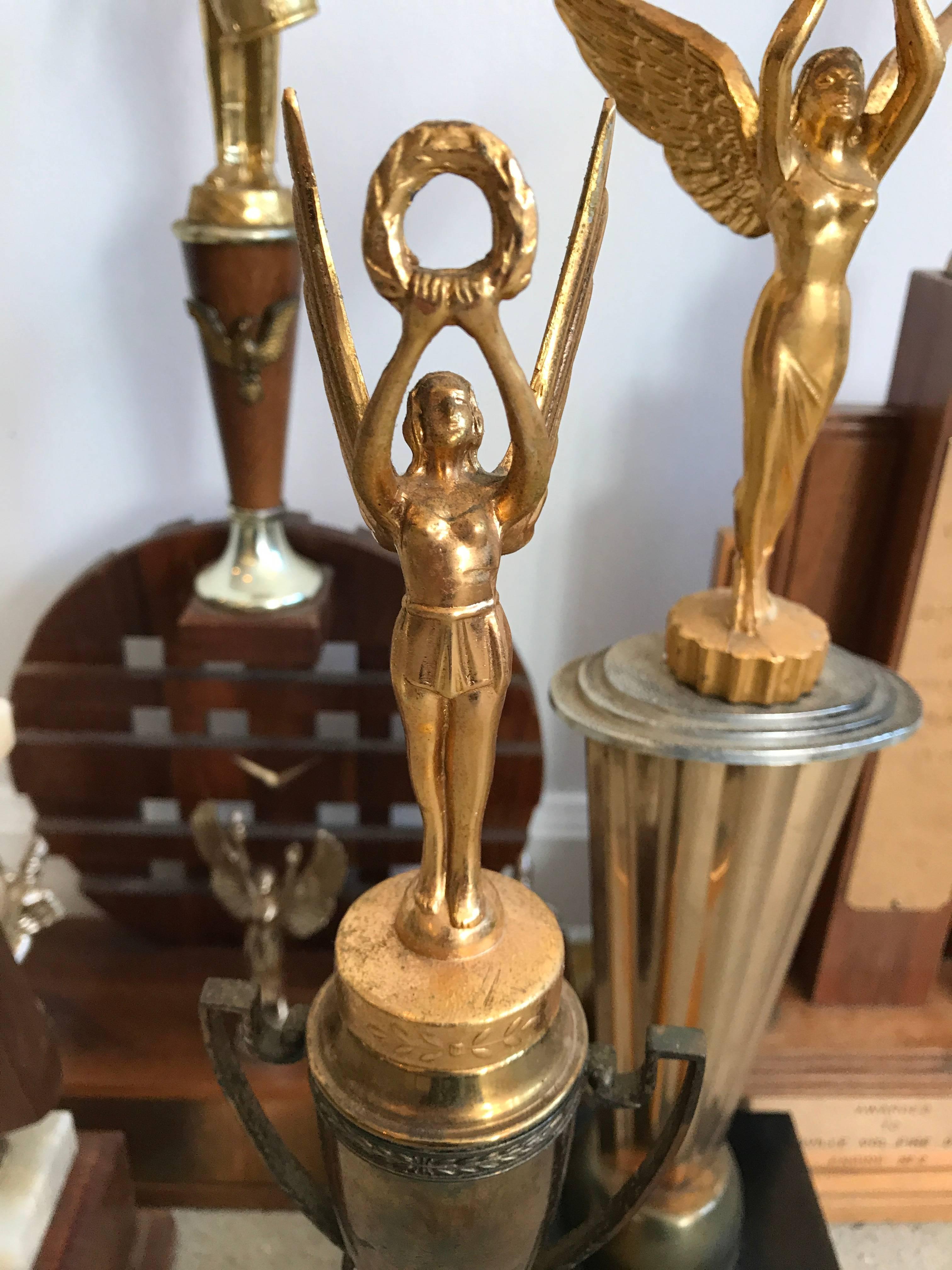 American Set of Five Mid Century Fireman Firefighter Trophies, Litchfield CT, 1950's