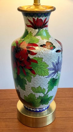 Exquisite Pair of White Antique Chinese Cloisonné Vase Table Lamps, 1950s