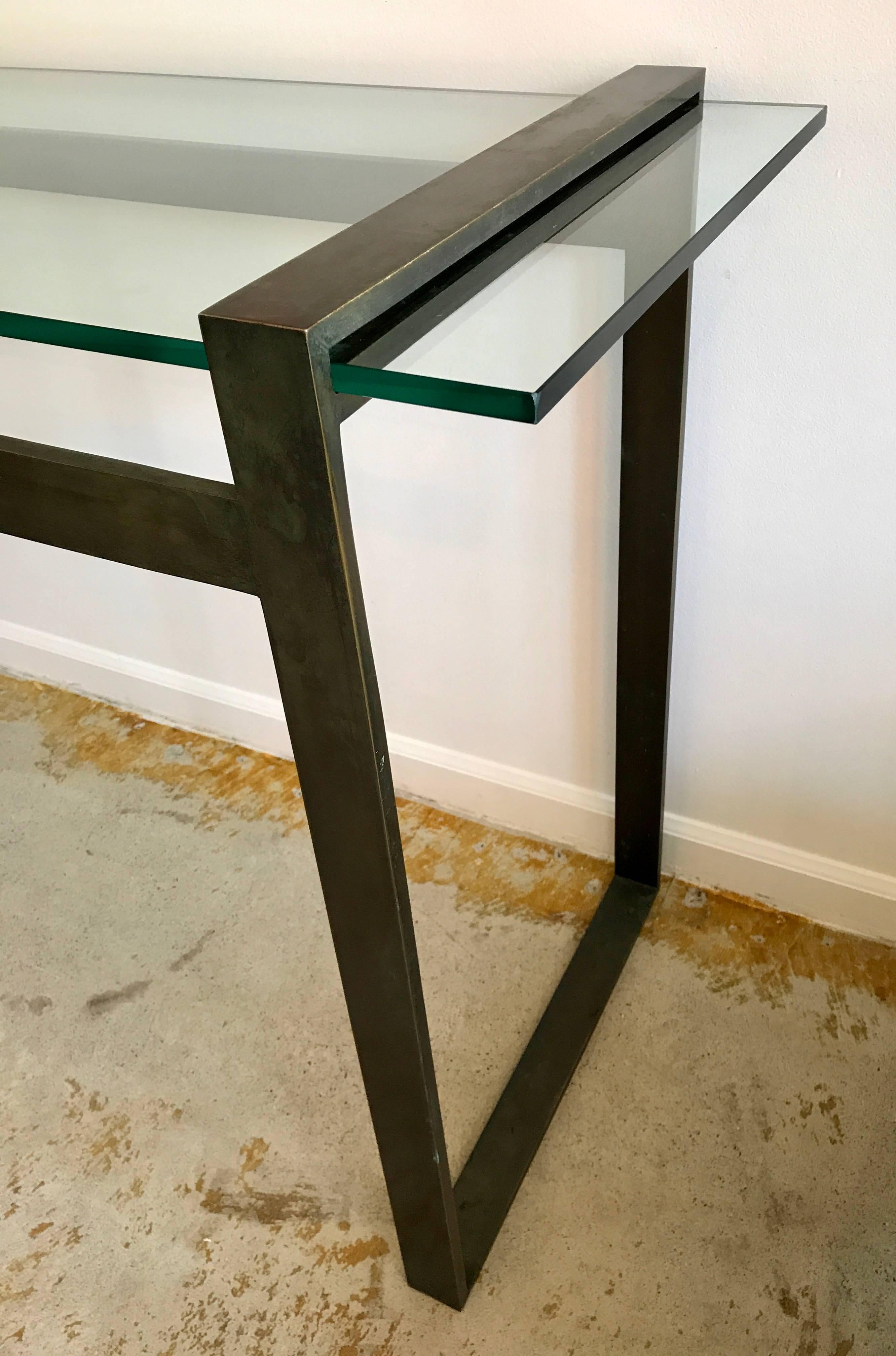 bronze and glass console table