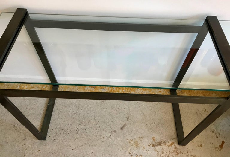 Bronze and Glass Console Table, Charles Hollis Jones "Box Line Series