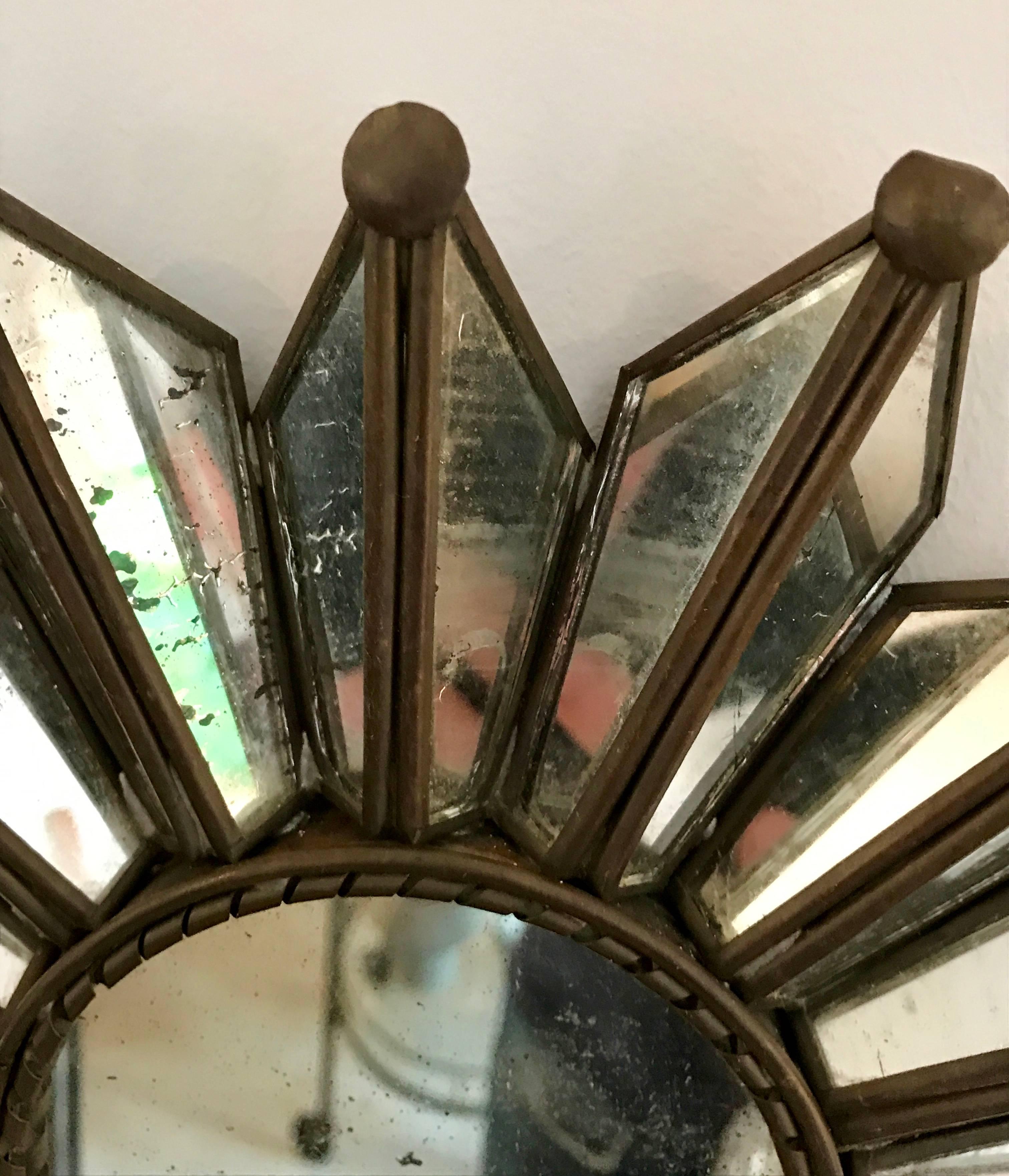 American Small Mid-Century Modern Sunburst Mirror with Copper Frame, 1960's