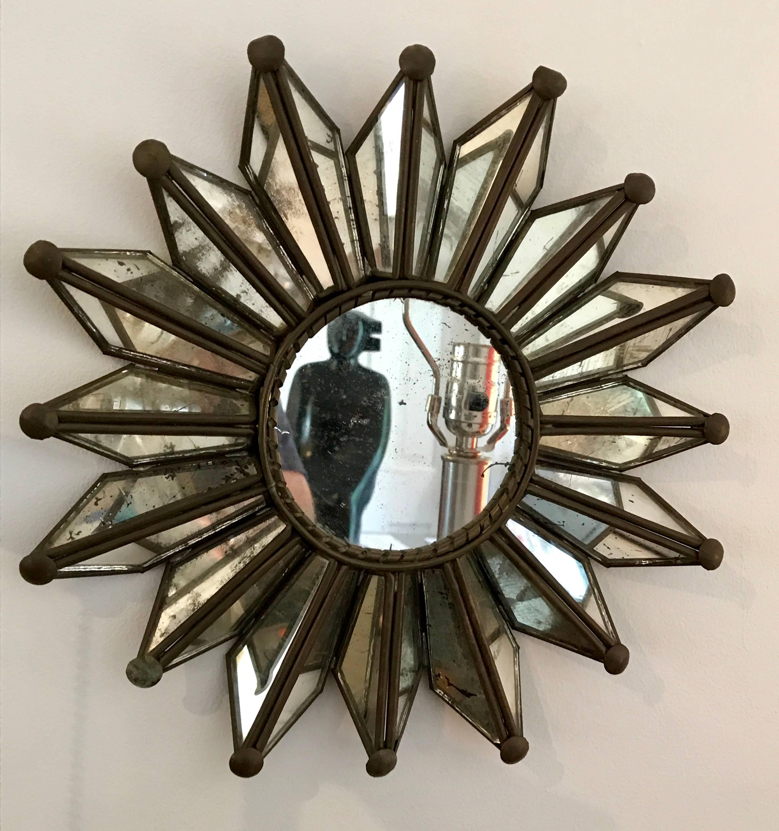 Mid-20th Century Small Mid-Century Modern Sunburst Mirror with Copper Frame, 1960's