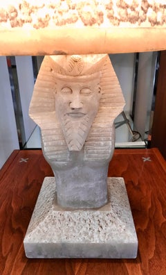 Early 20th Century Egyptian Pharaoh Alabaster Table Lamp with Alabaster Shade