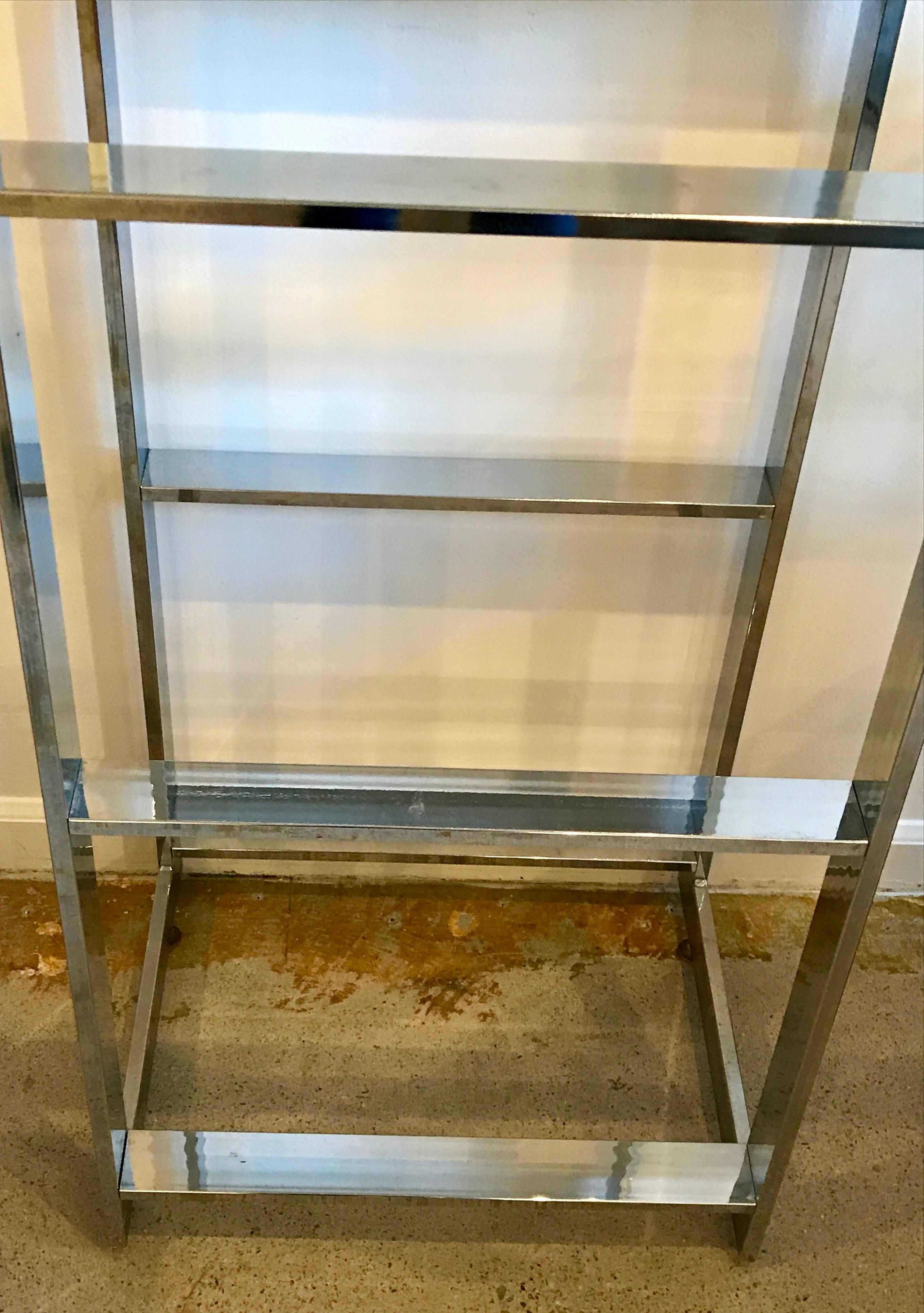 Great chrome and mirror shelf etageres display towers. Mid-Century Modern. Wonderful small size. Can be used all together or separately in any configuration.
