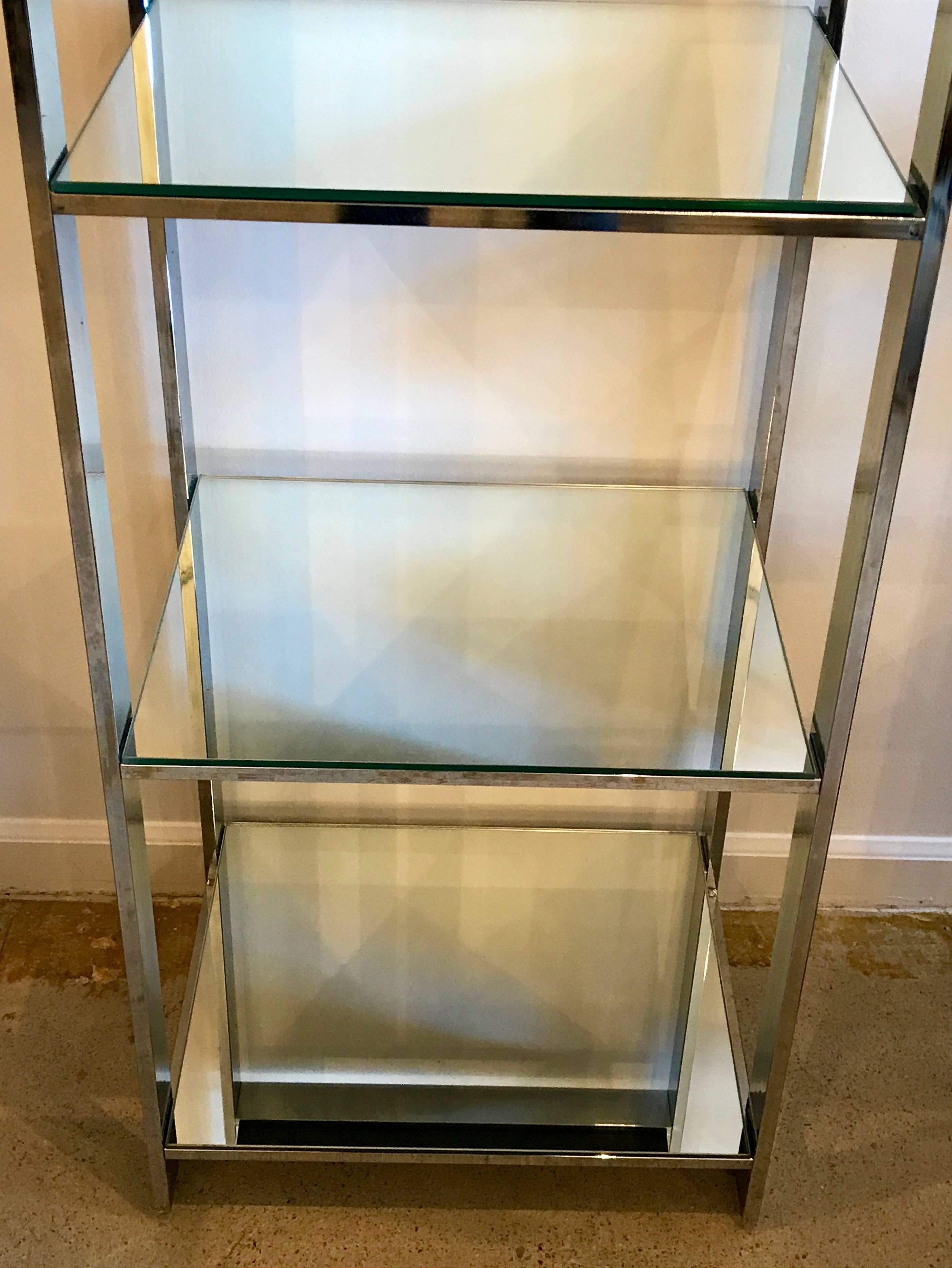 Late 20th Century Set of Four Chrome and Mirror Shelf Etagere Display Towers or Shelves, 1970s