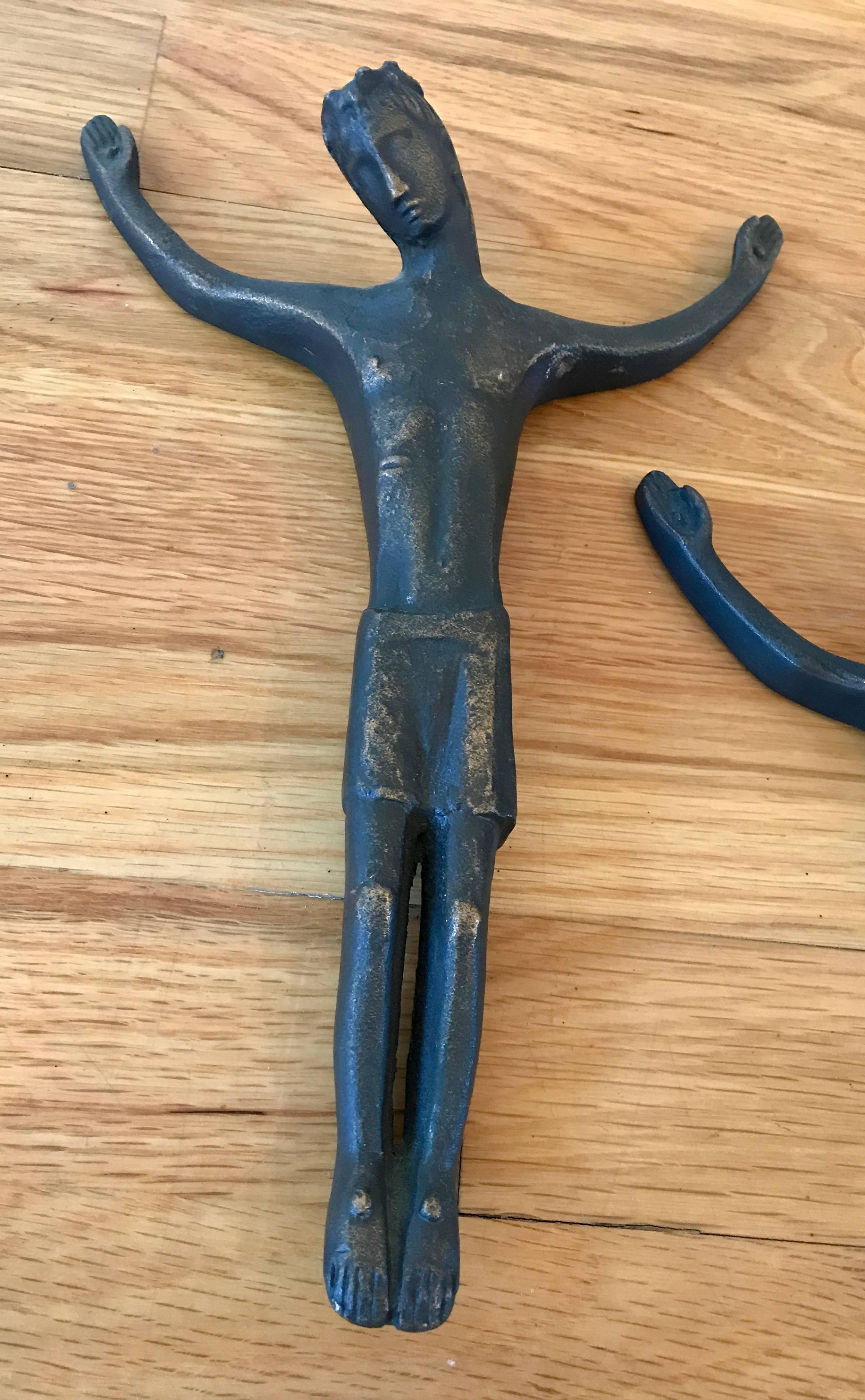 Midcentury Brutalist Bronze Crucifix Figure, West Germany In Good Condition In Bedford Hills, NY