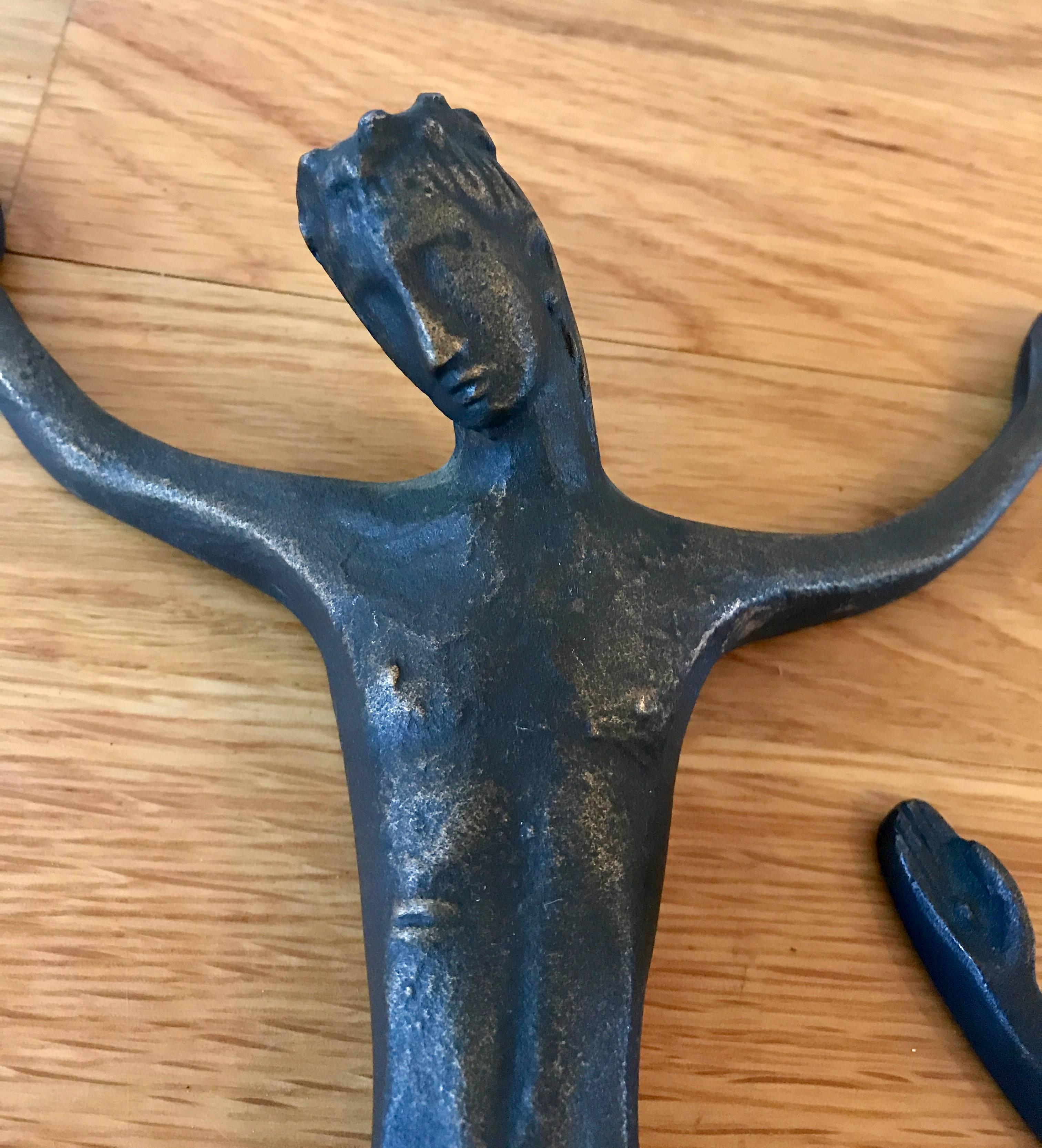 Midcentury Brutalist Bronze Crucifix Figure, West Germany 1