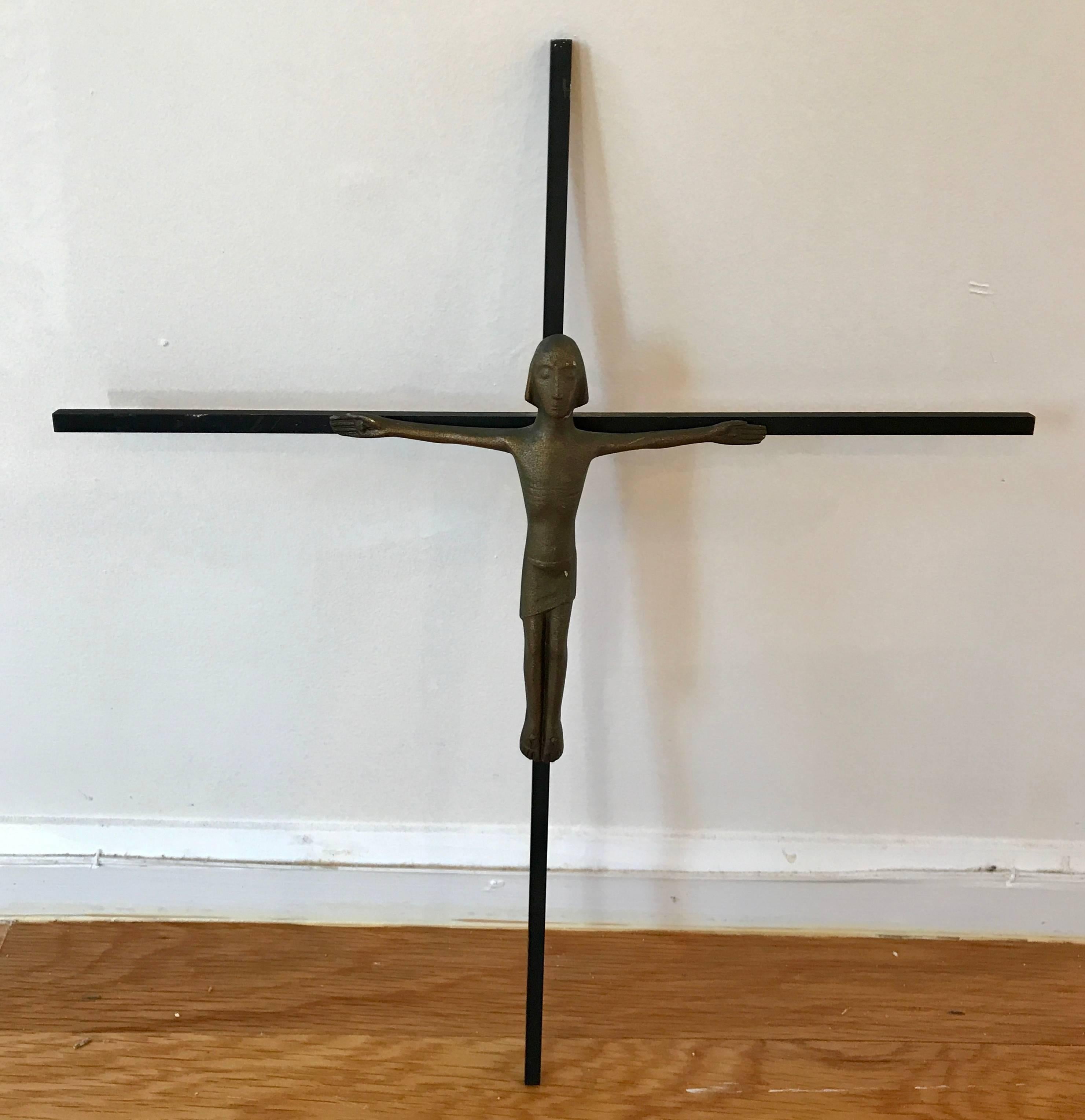 Hand-Crafted Mid Century Modern Brutalist Bronze Crucifix Cross, West Germany