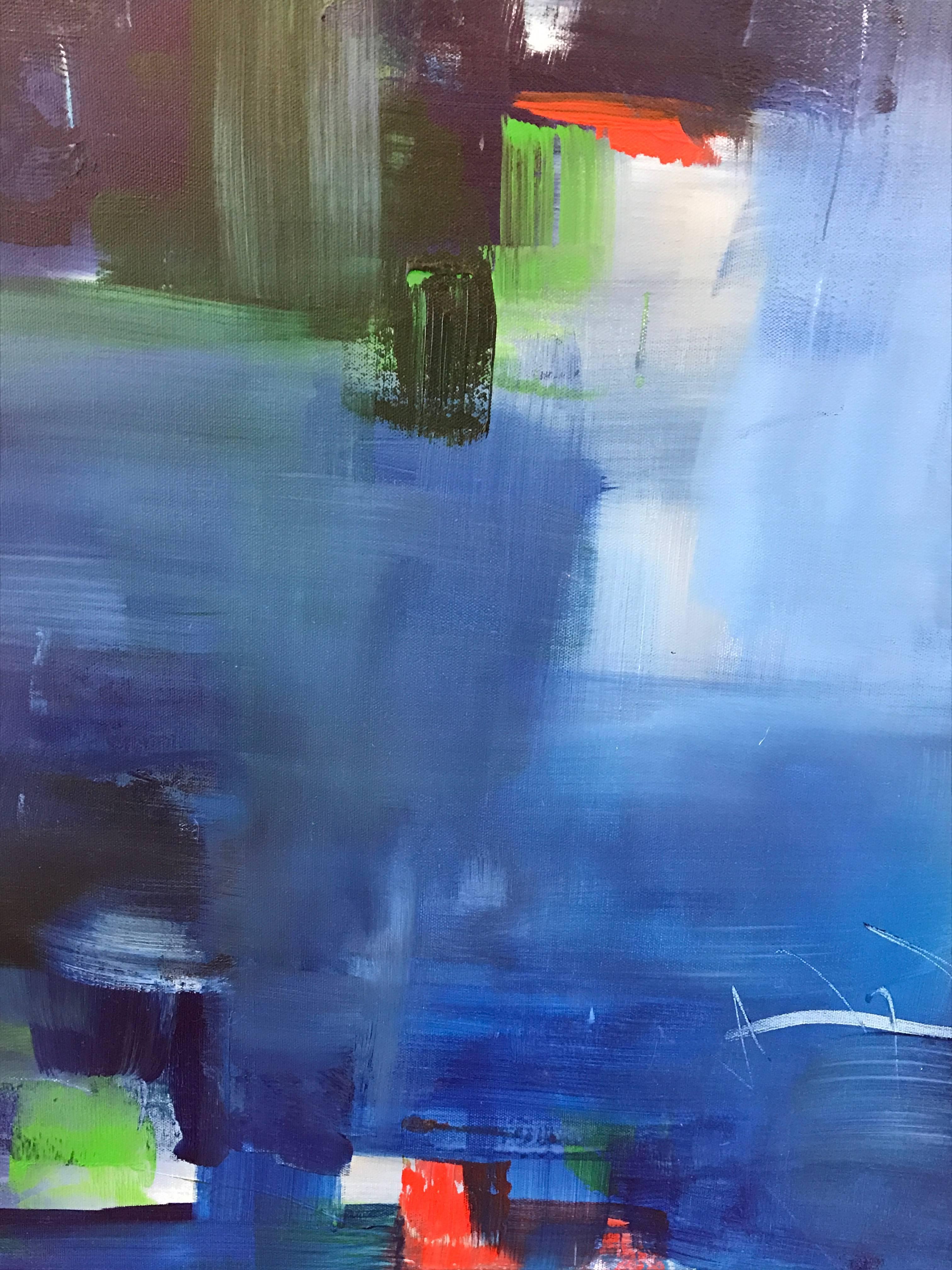 Large Blue Abstract Painting Titled 