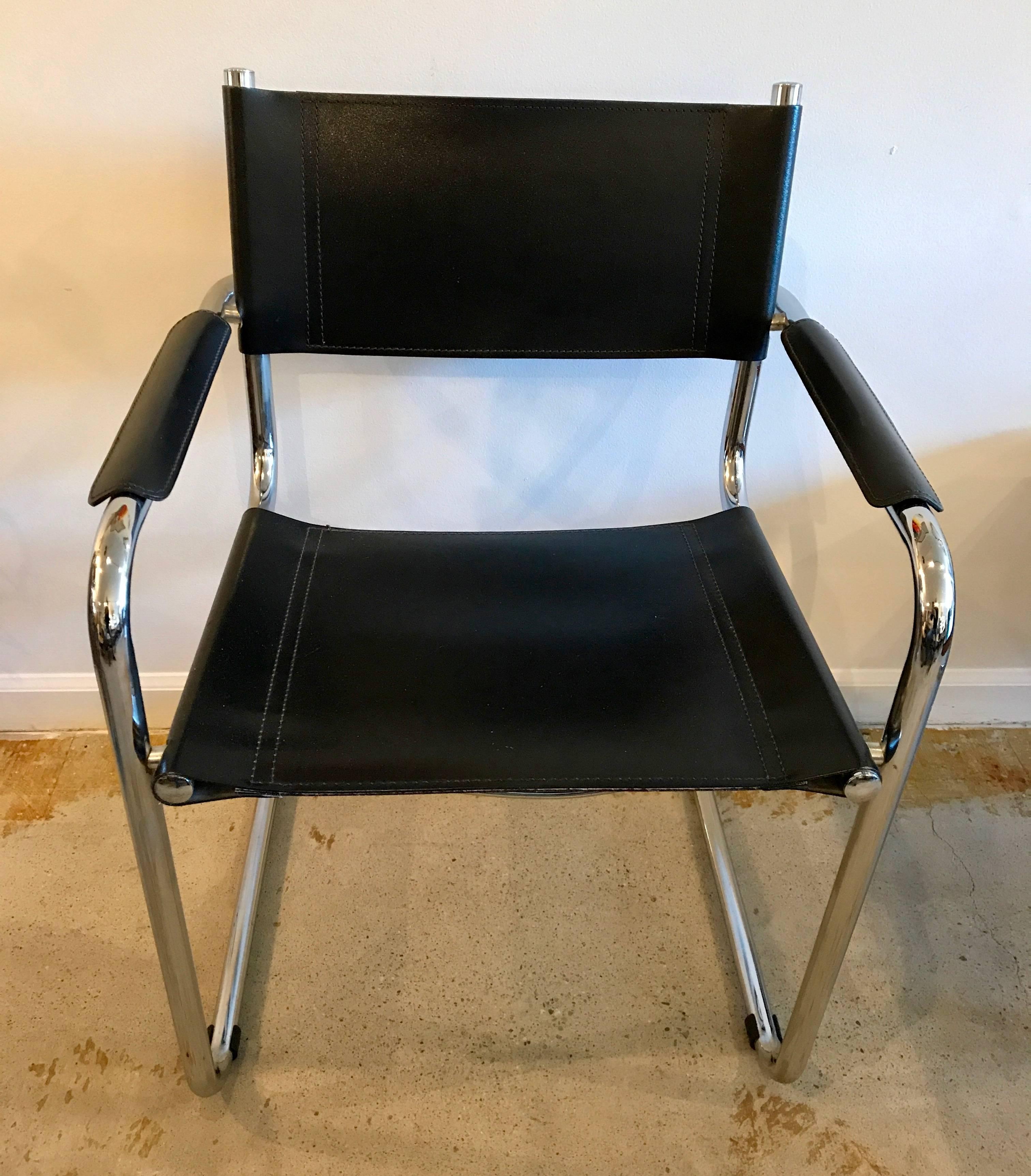 Set of Four Chrome and Black Leather Dining Chairs by Mart Stam, 1980s 2