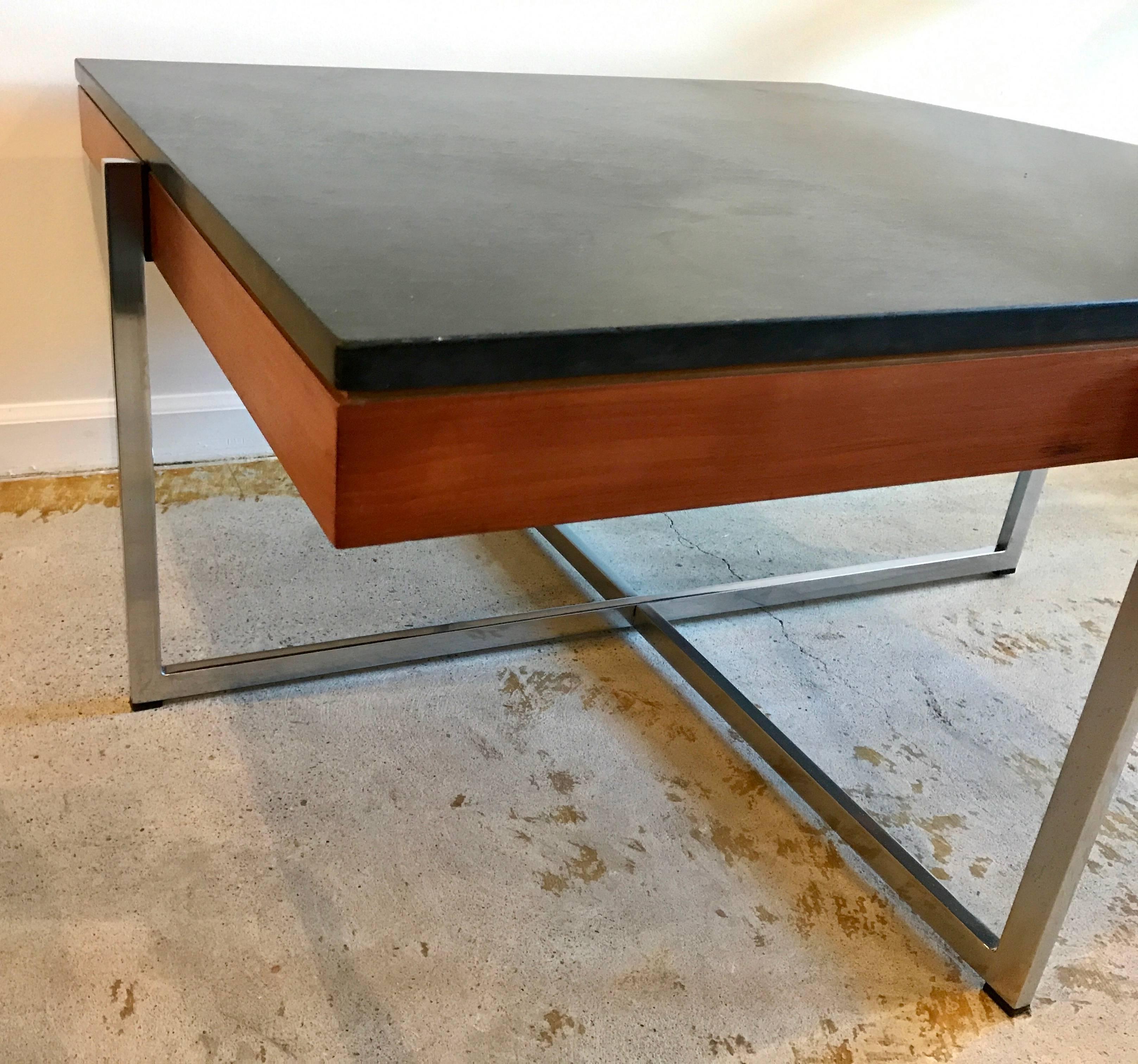 Danish Mid Century Slate & Chromed Steel Coffee Table by Fabricius & Kastholm, Denmark For Sale