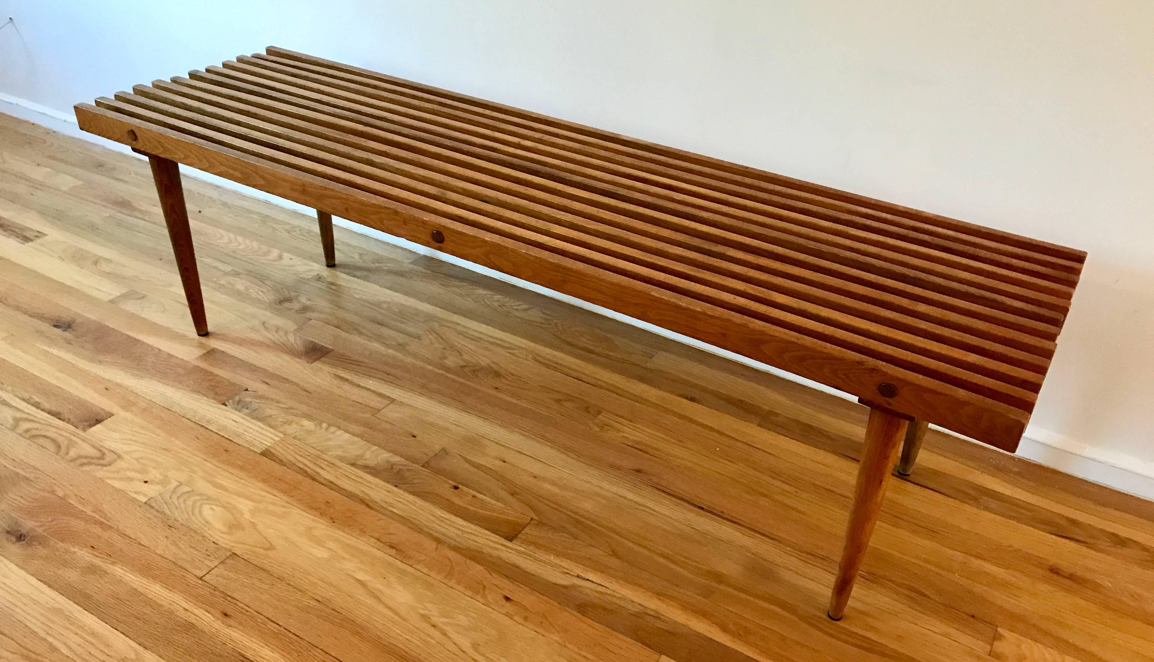 mid century slat bench vintage